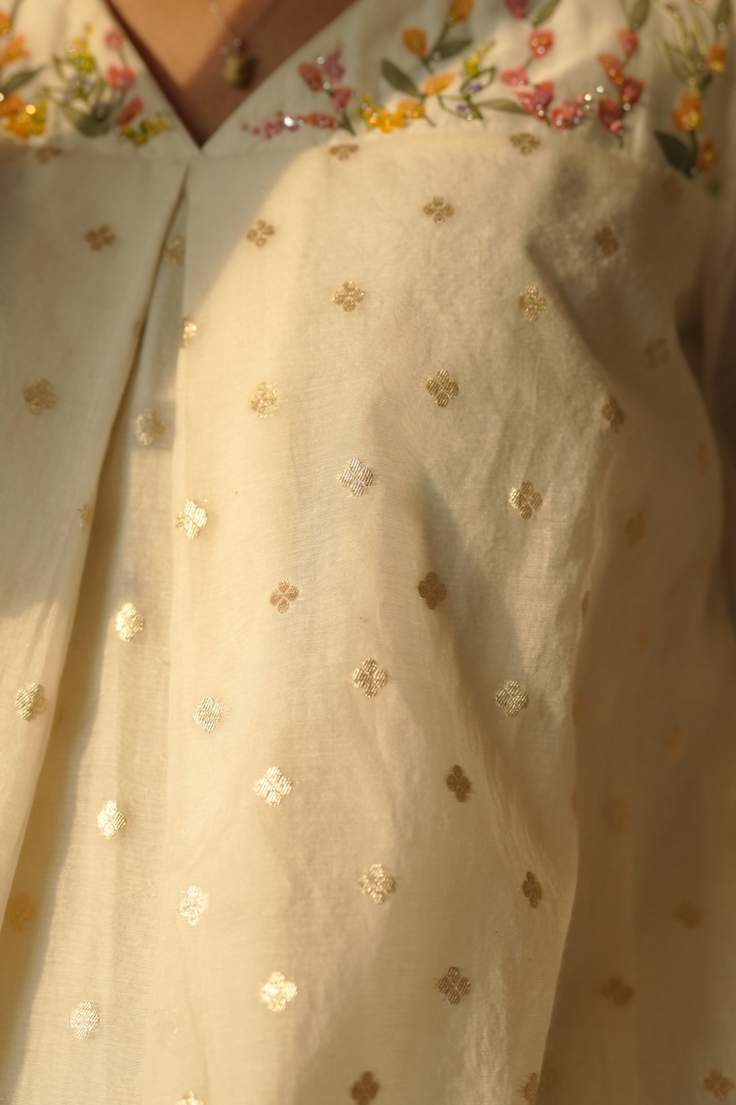 Off white painted chanderi frock