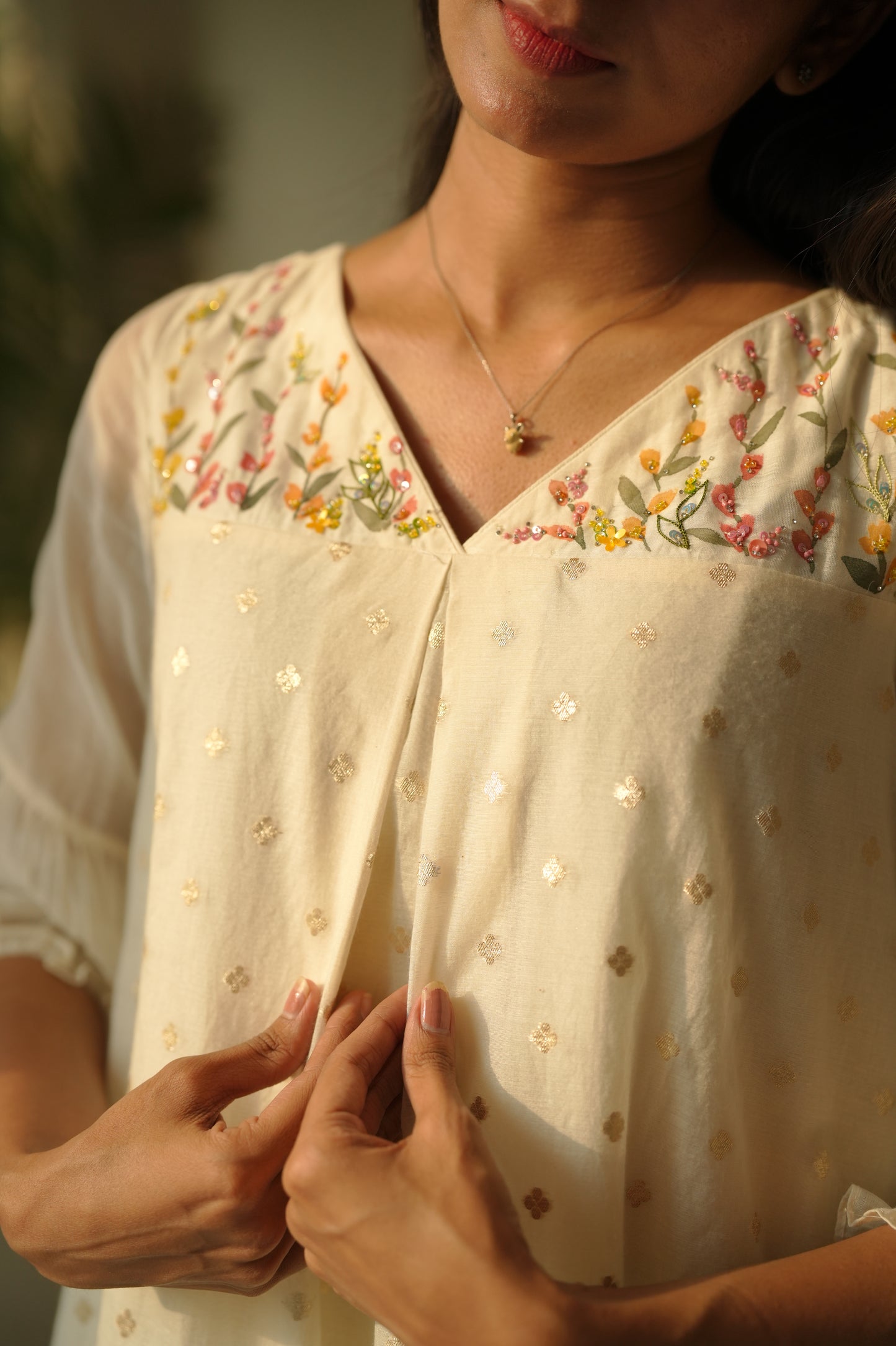 Off white painted chanderi frock