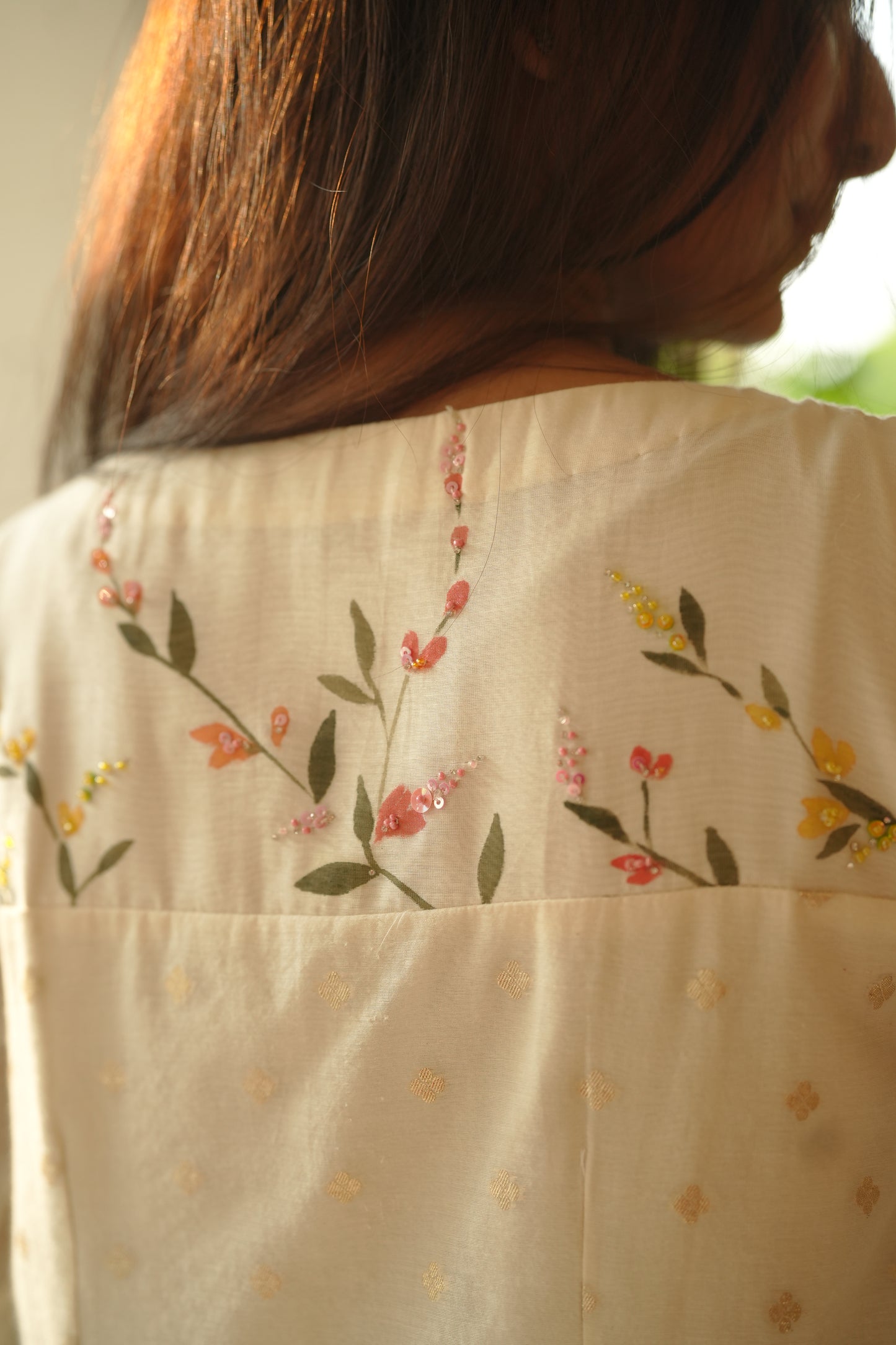 Off white painted chanderi frock