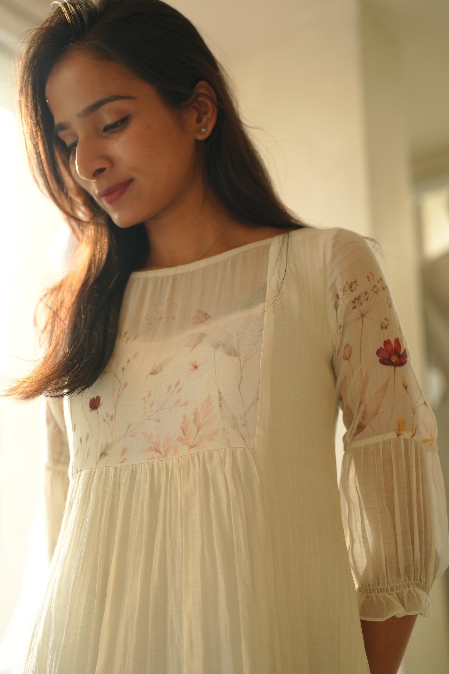 Pale green printed chanderi frock