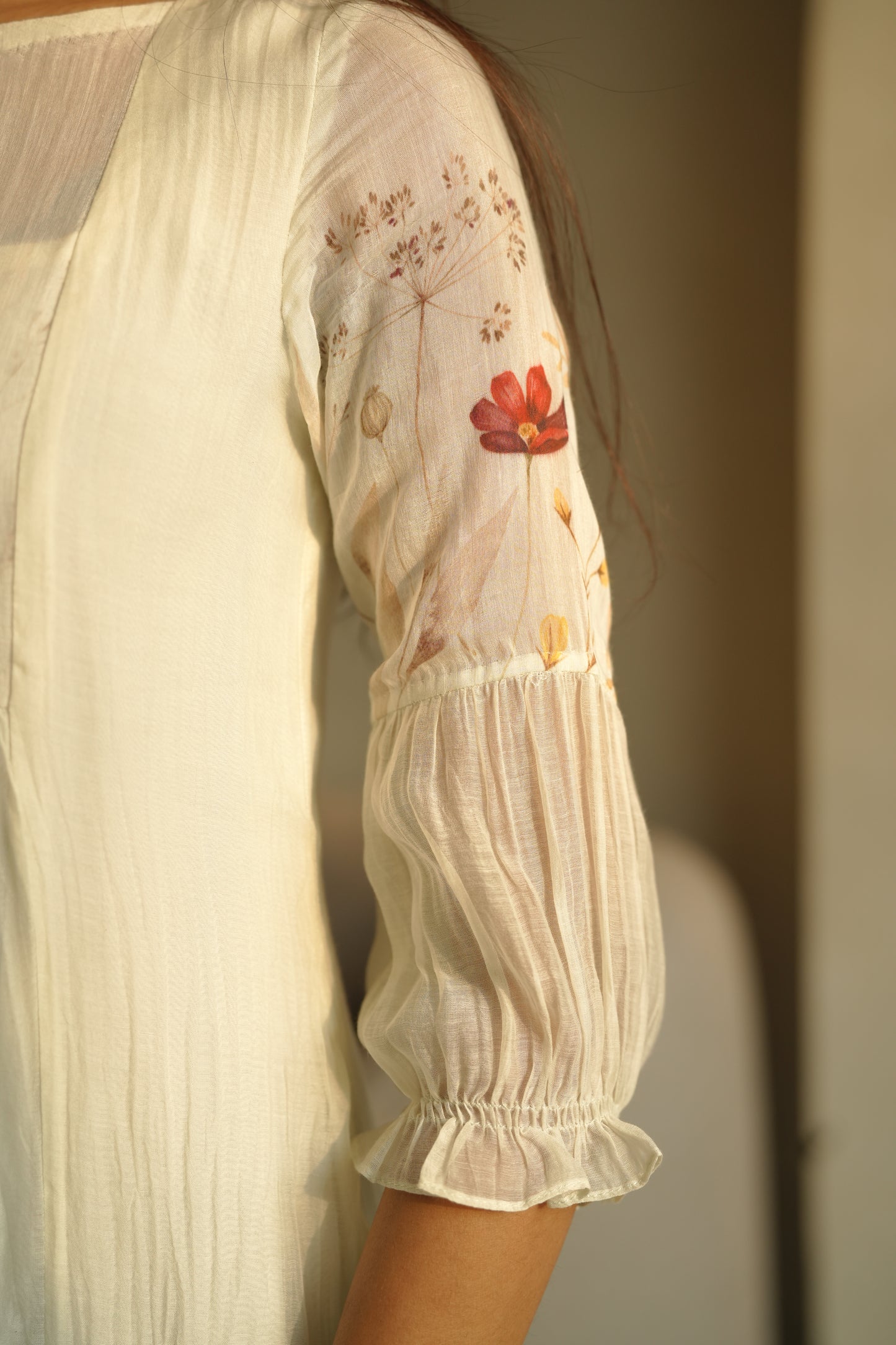 Pale green printed chanderi frock