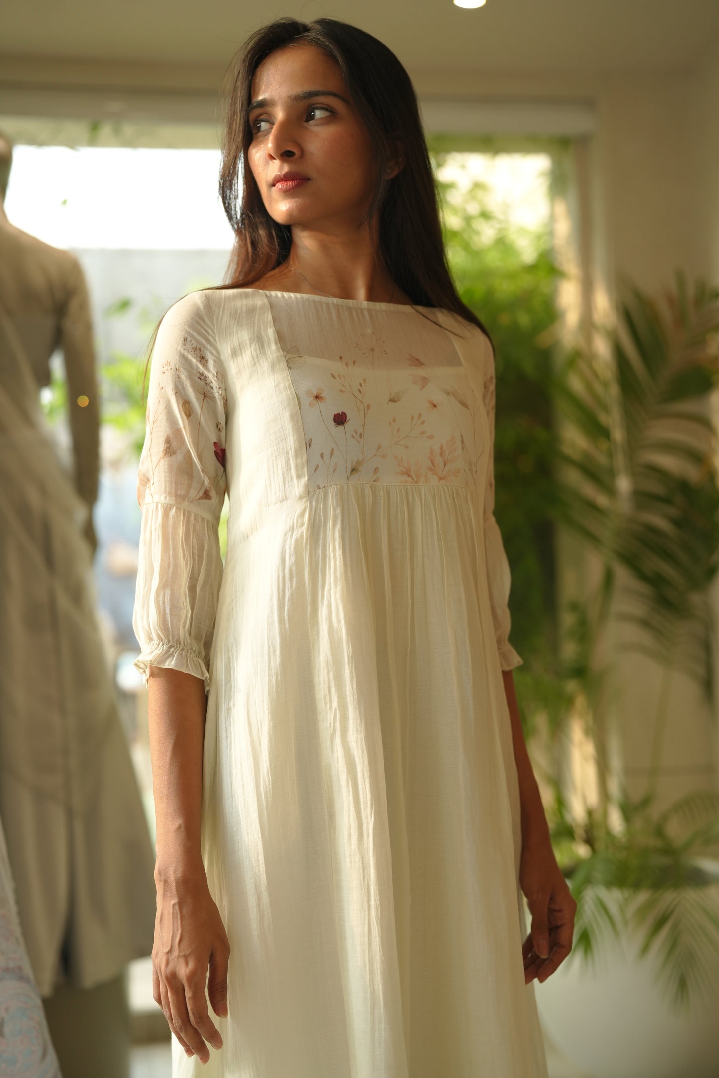 Pale green printed chanderi frock