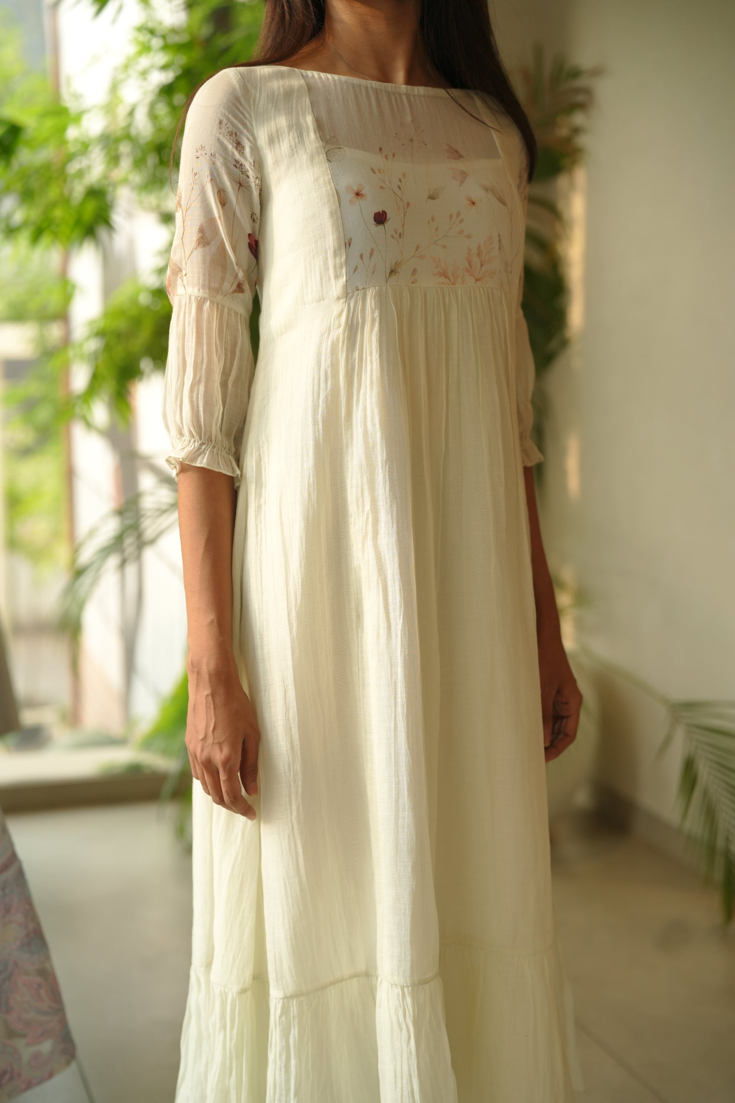 Pale green printed chanderi frock
