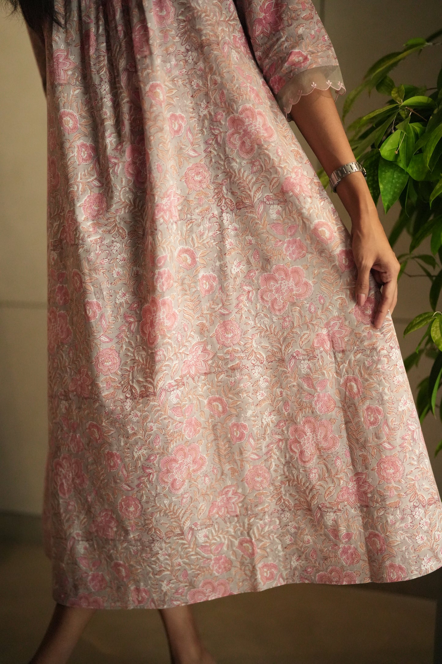 pink and ash printed cotton Top