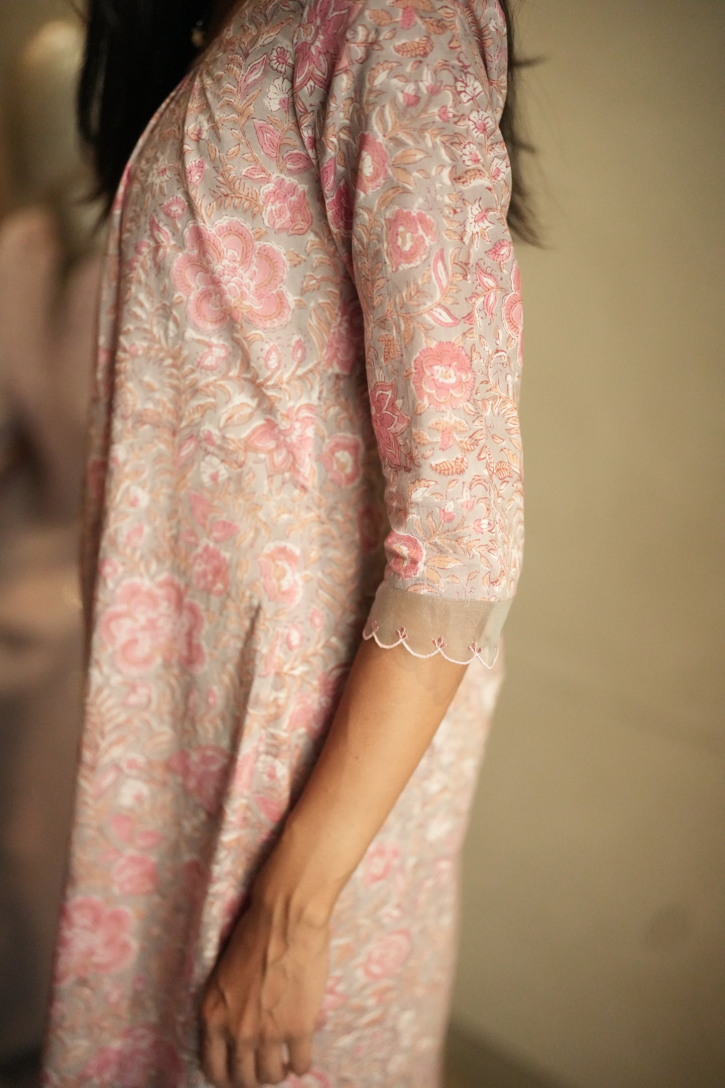 pink and ash printed cotton Top