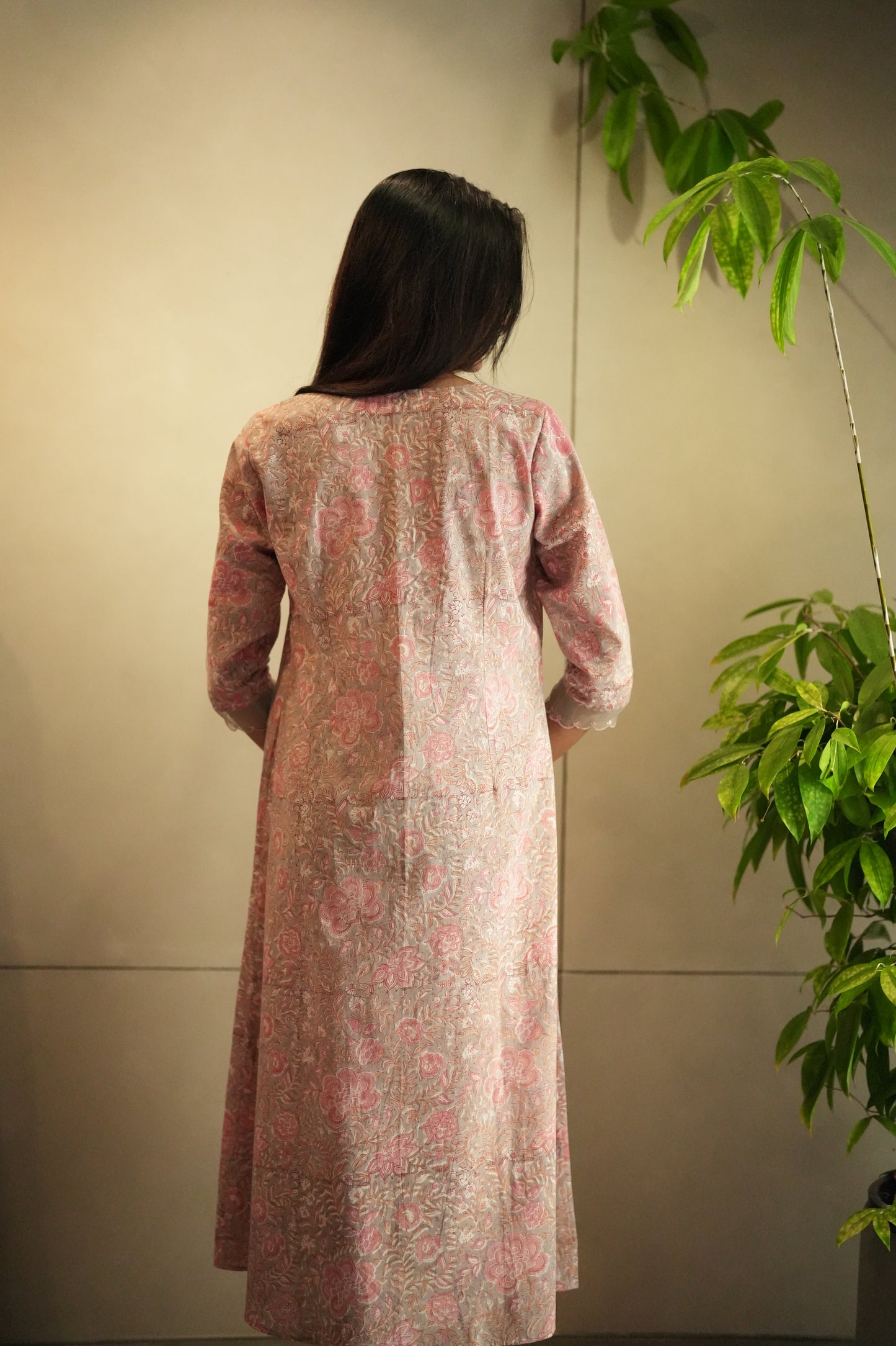 pink and ash printed cotton Top