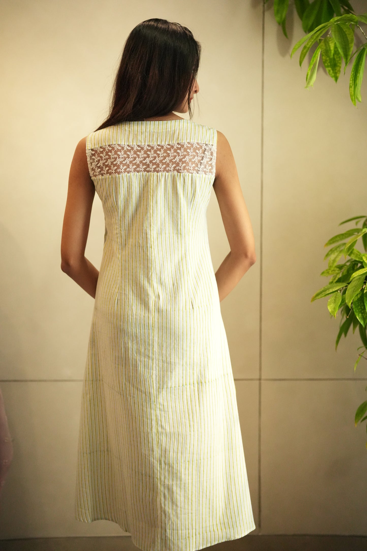 Multicolored striped cotton frock&nbsp;