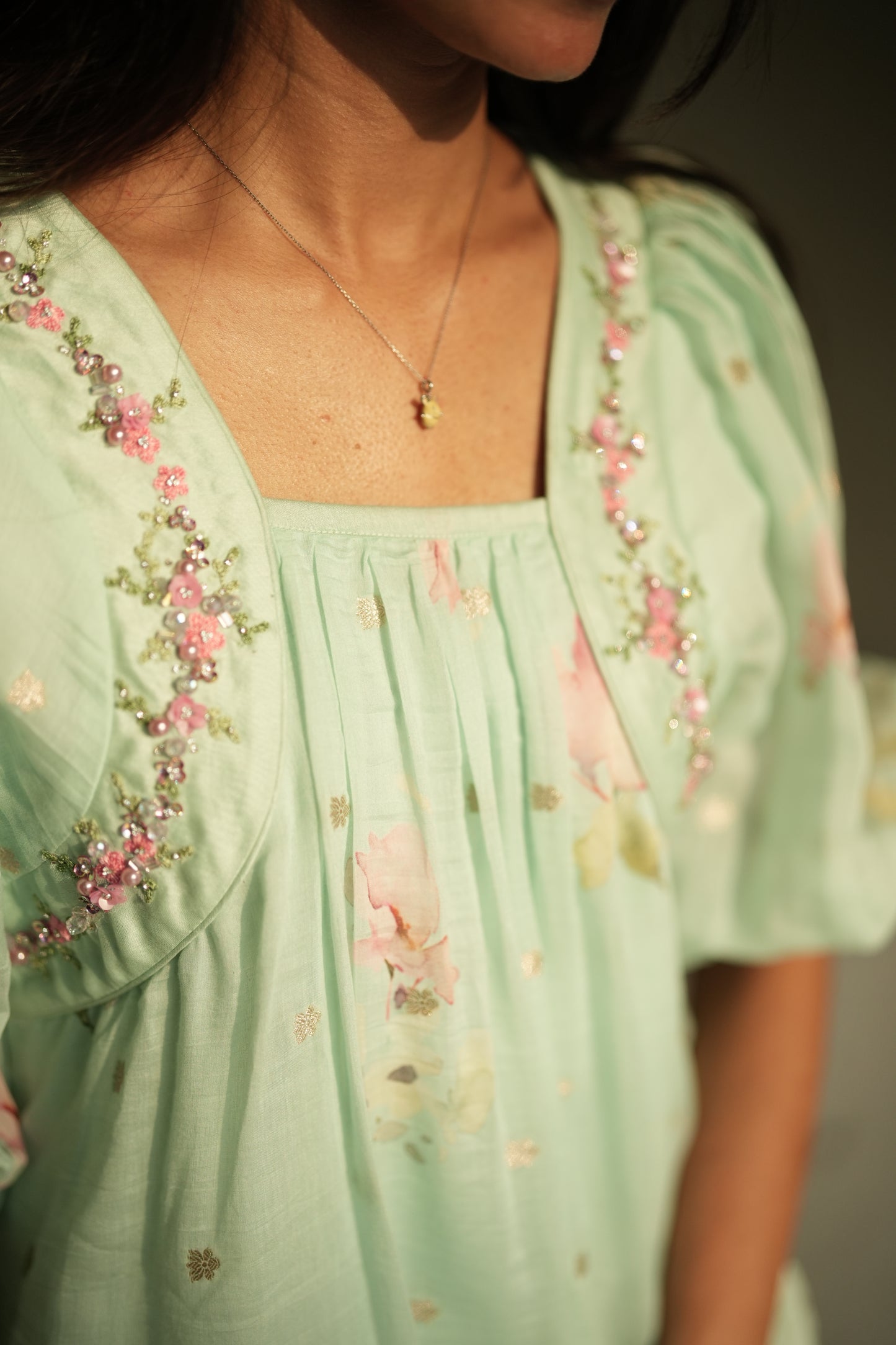 Chanderi printed with zari buta weaving