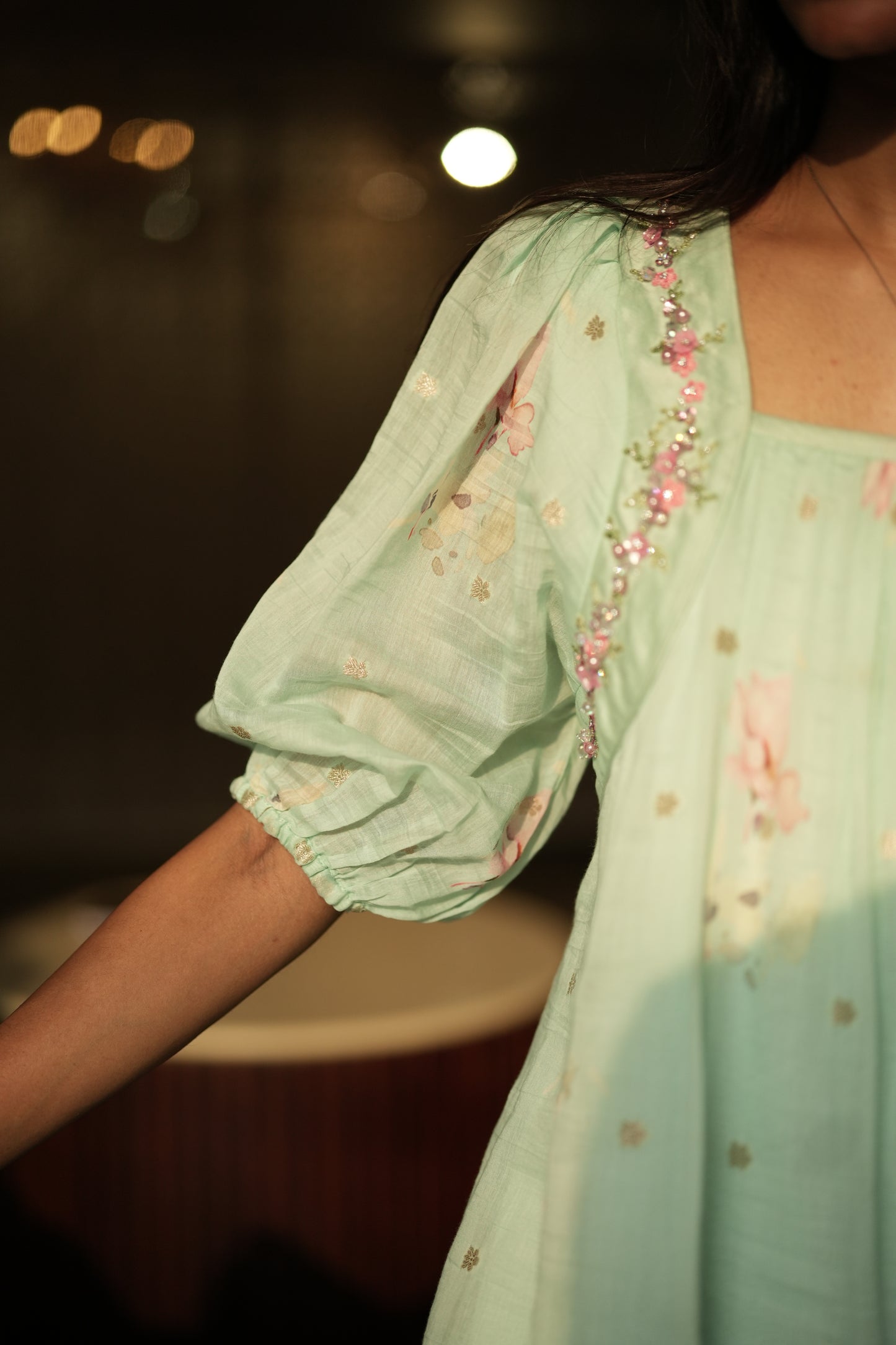 Chanderi printed with zari buta weaving