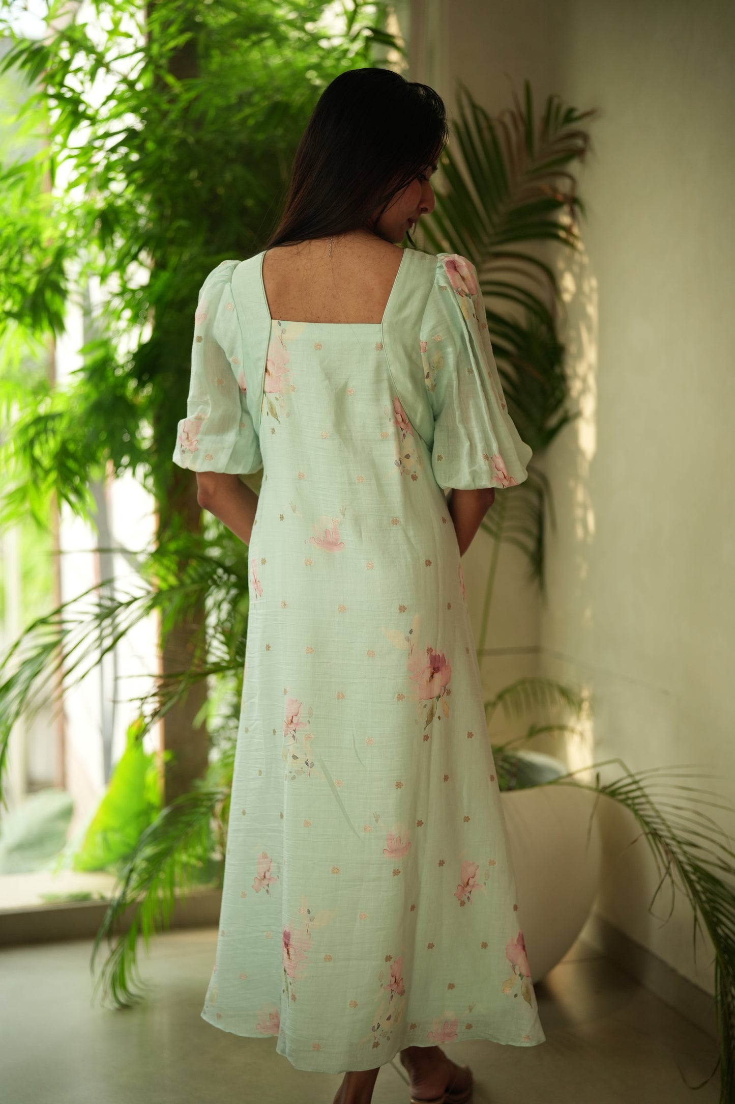 Chanderi printed with zari buta weaving