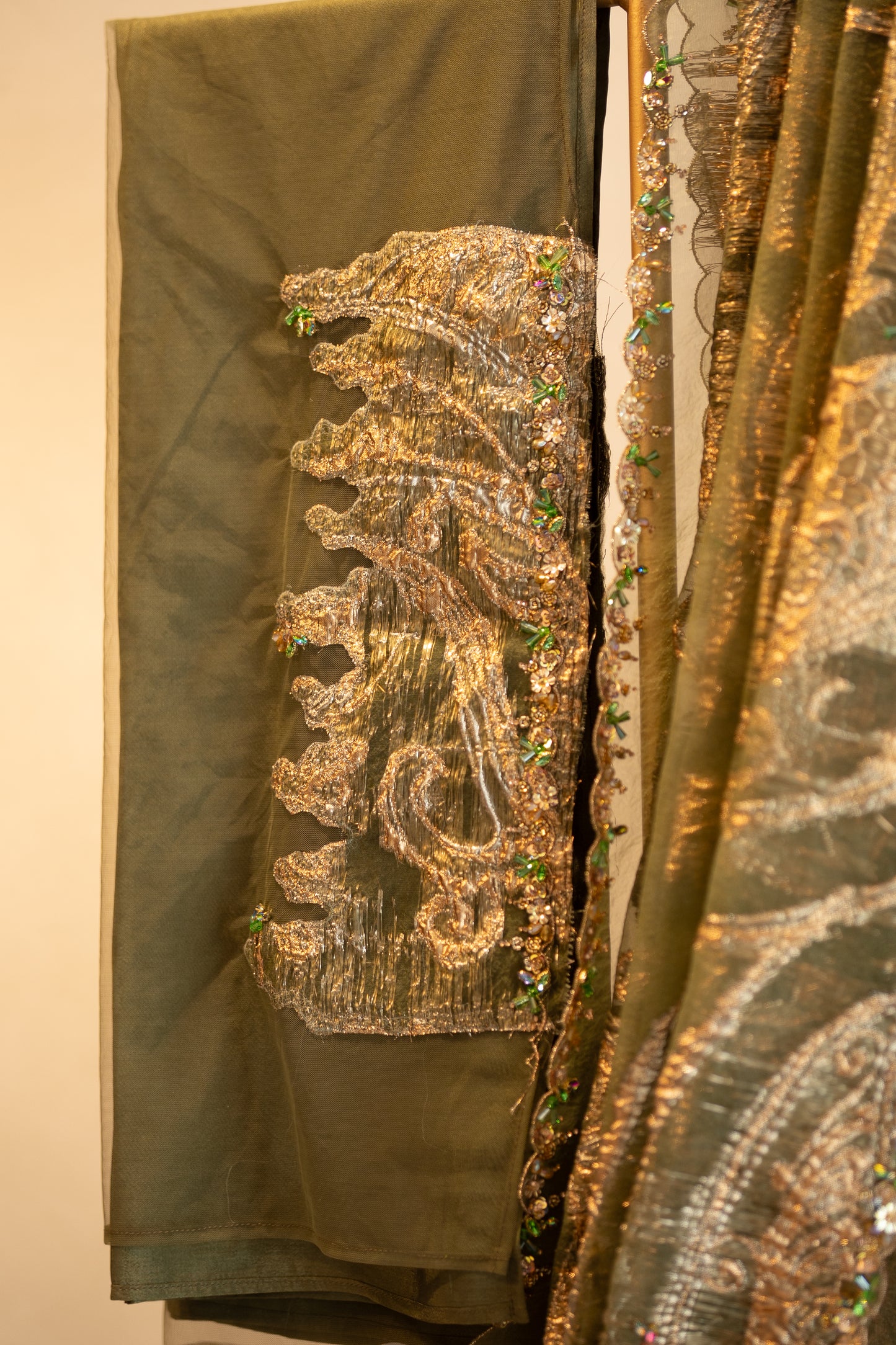 Olive green turkish organza saree