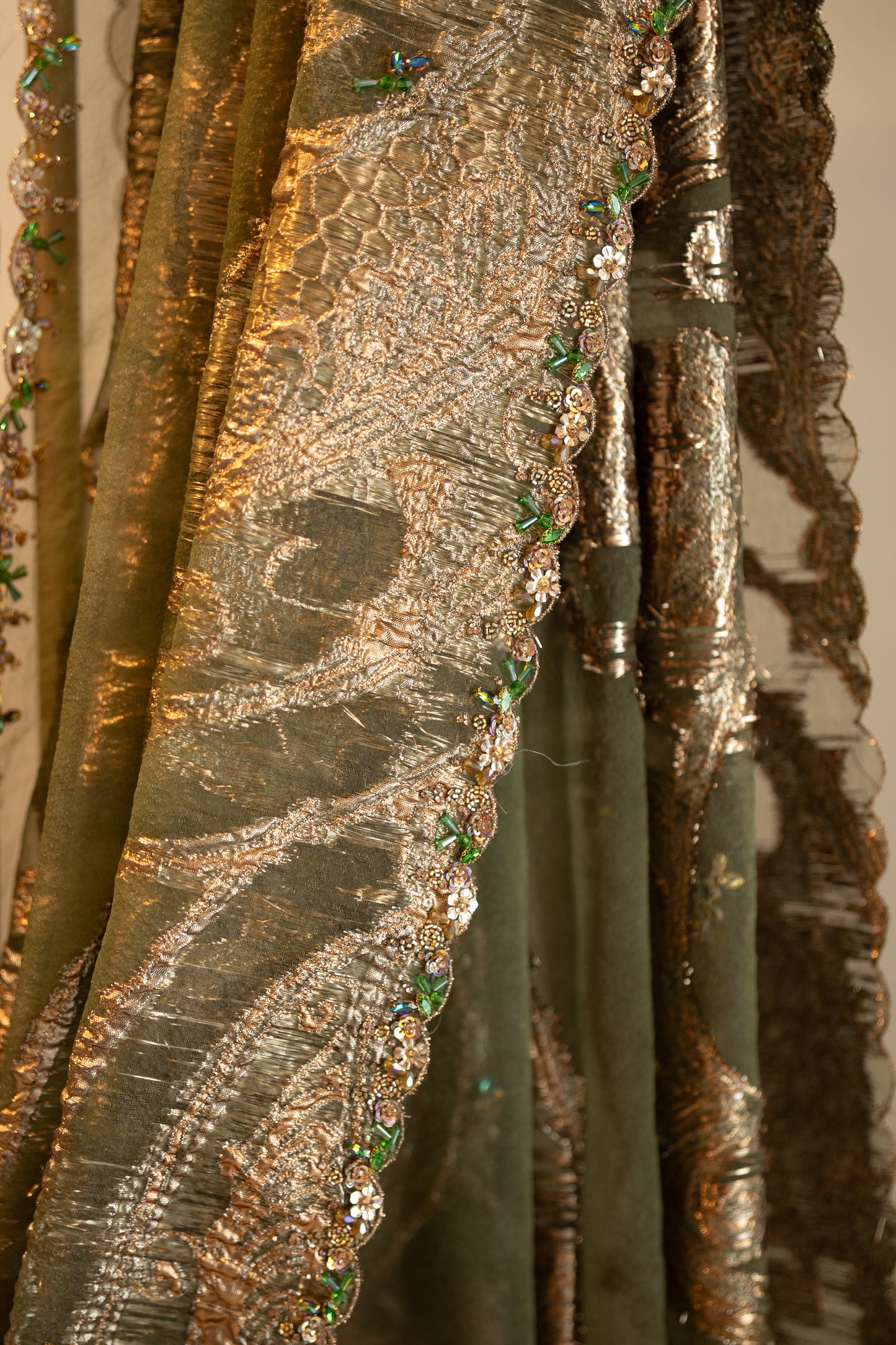Olive green turkish organza saree