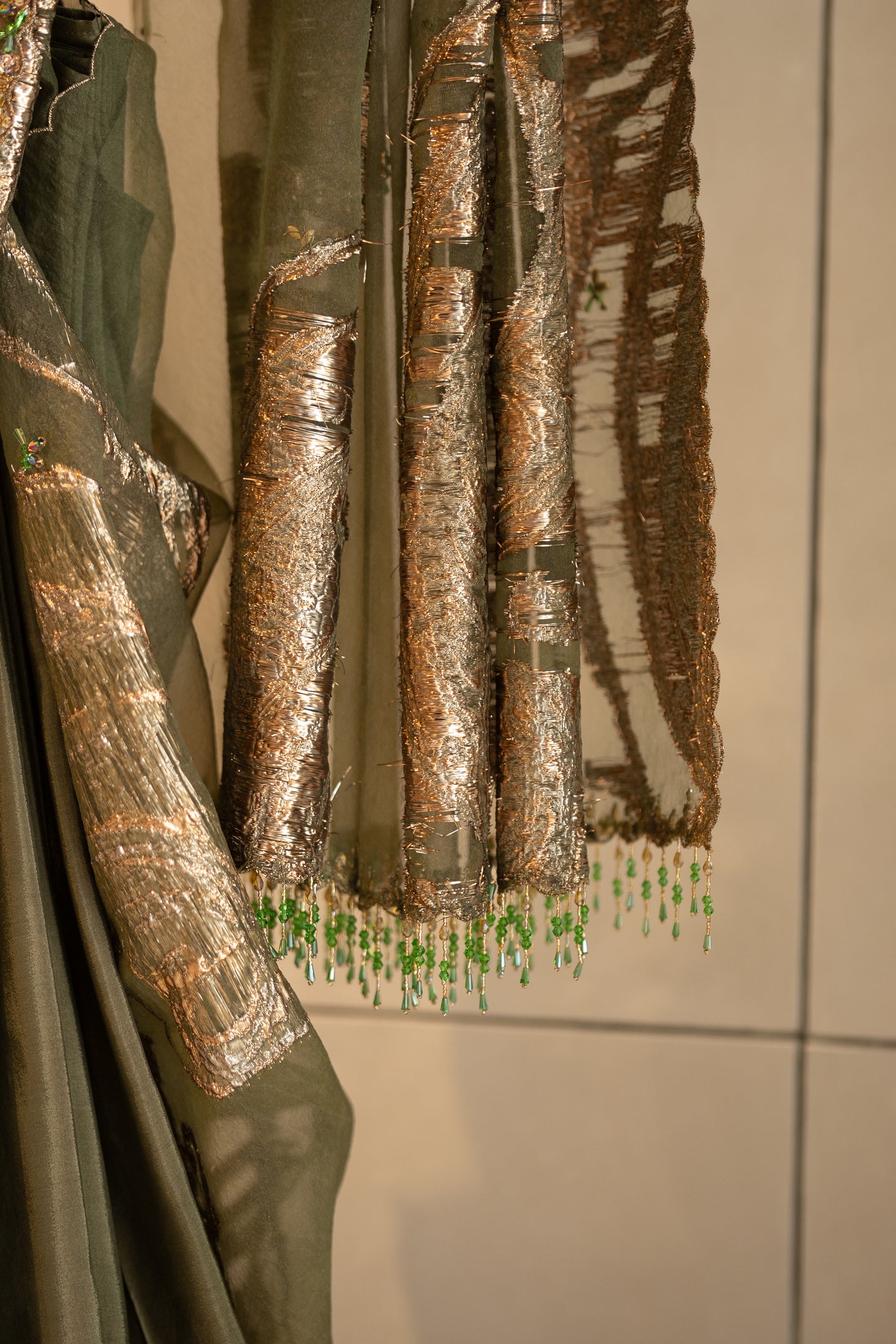 Olive green turkish organza saree