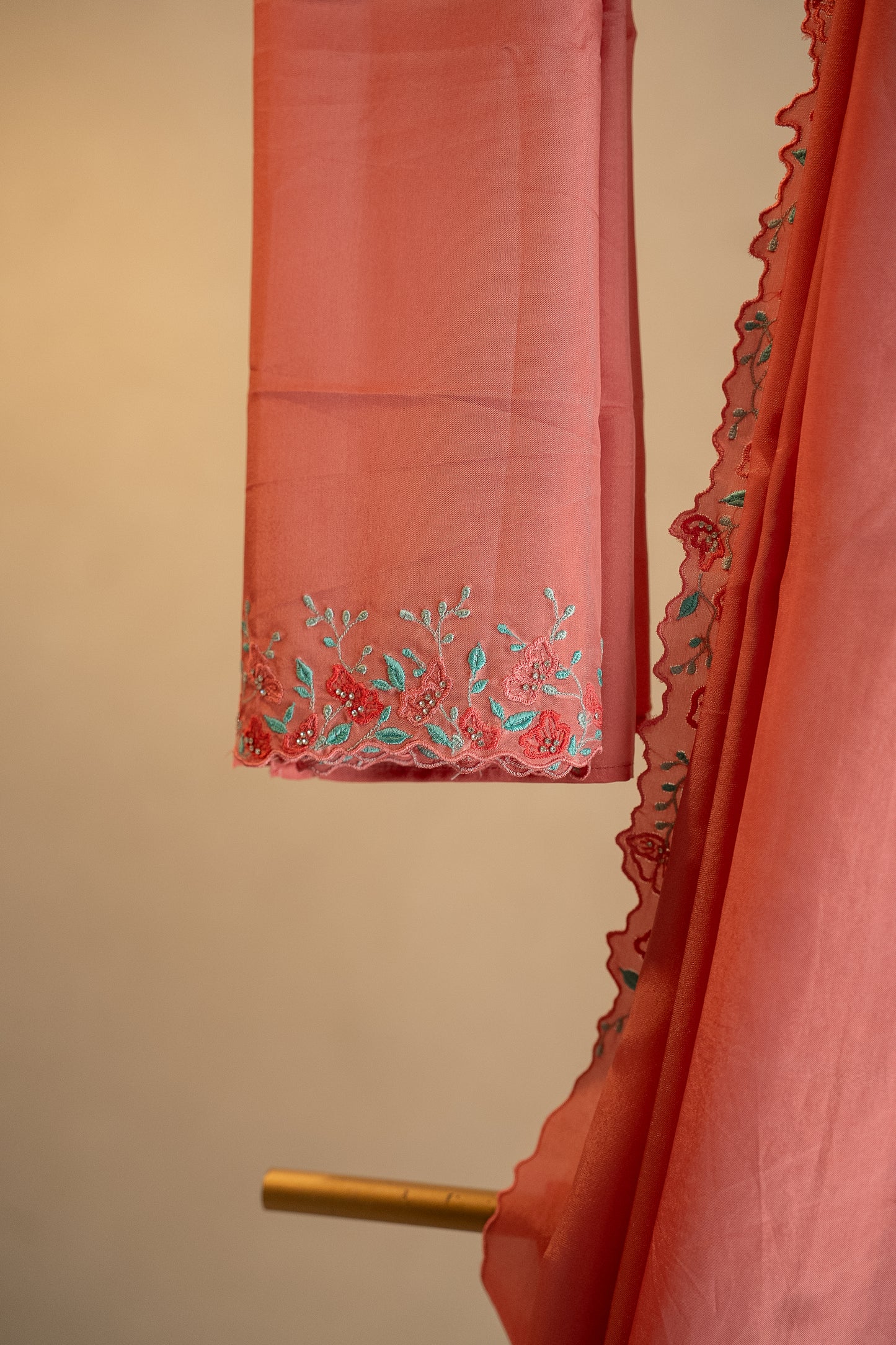 Bright Coral Peach Upada Silk Saree