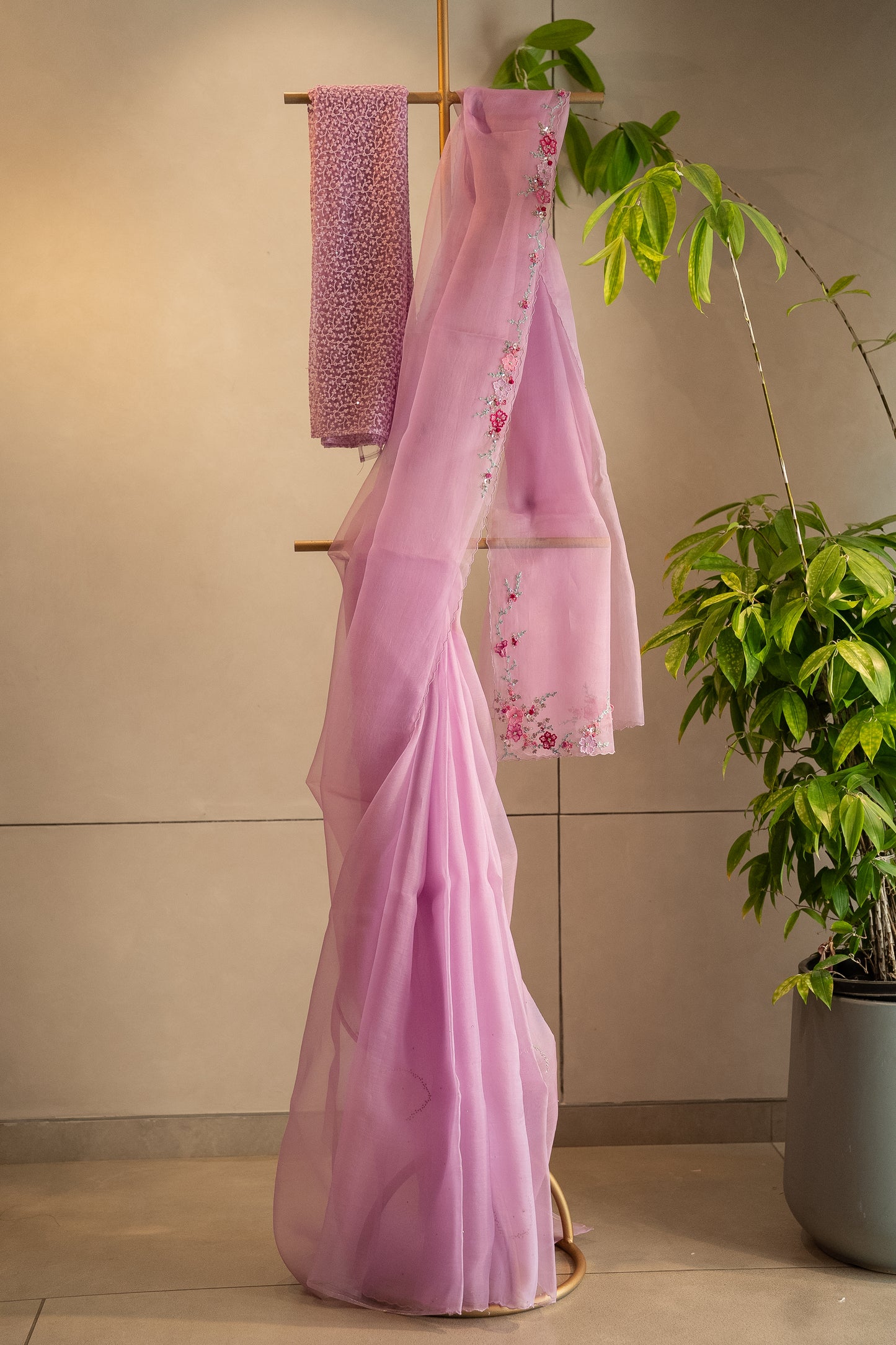 Lavender organza saree