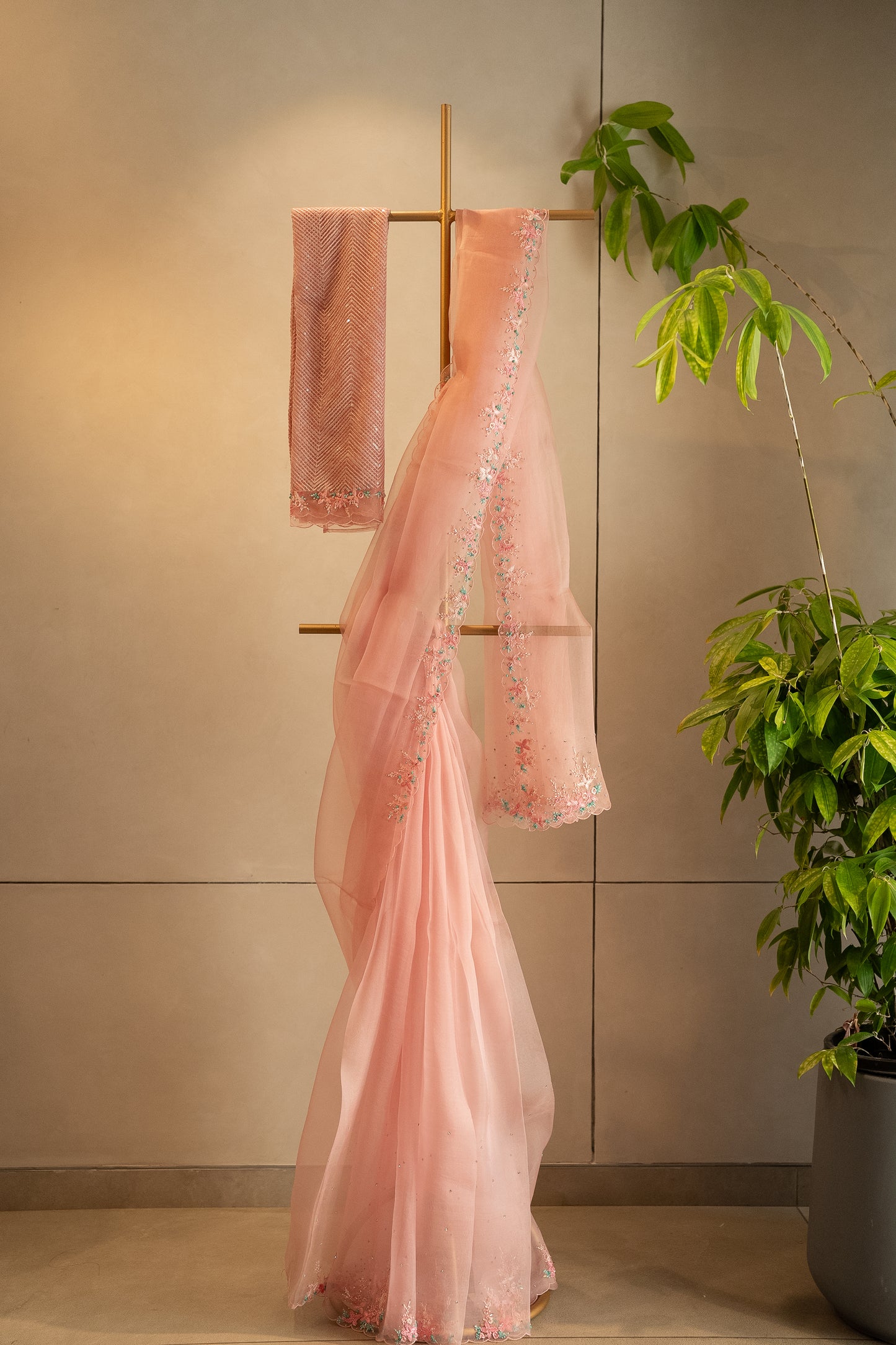 Pink pure organza saree