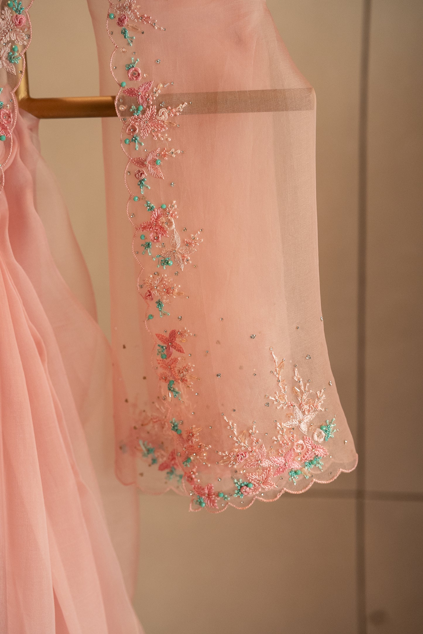 Pink pure organza saree