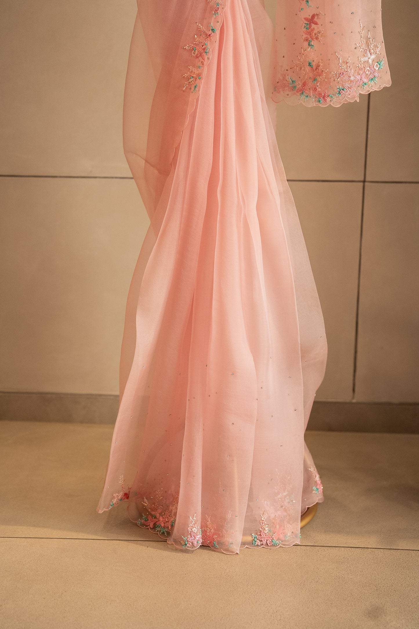 Pink pure organza saree