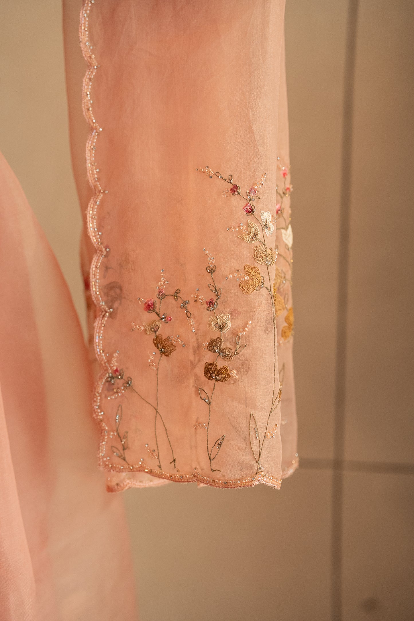 Peach pure organza saree
