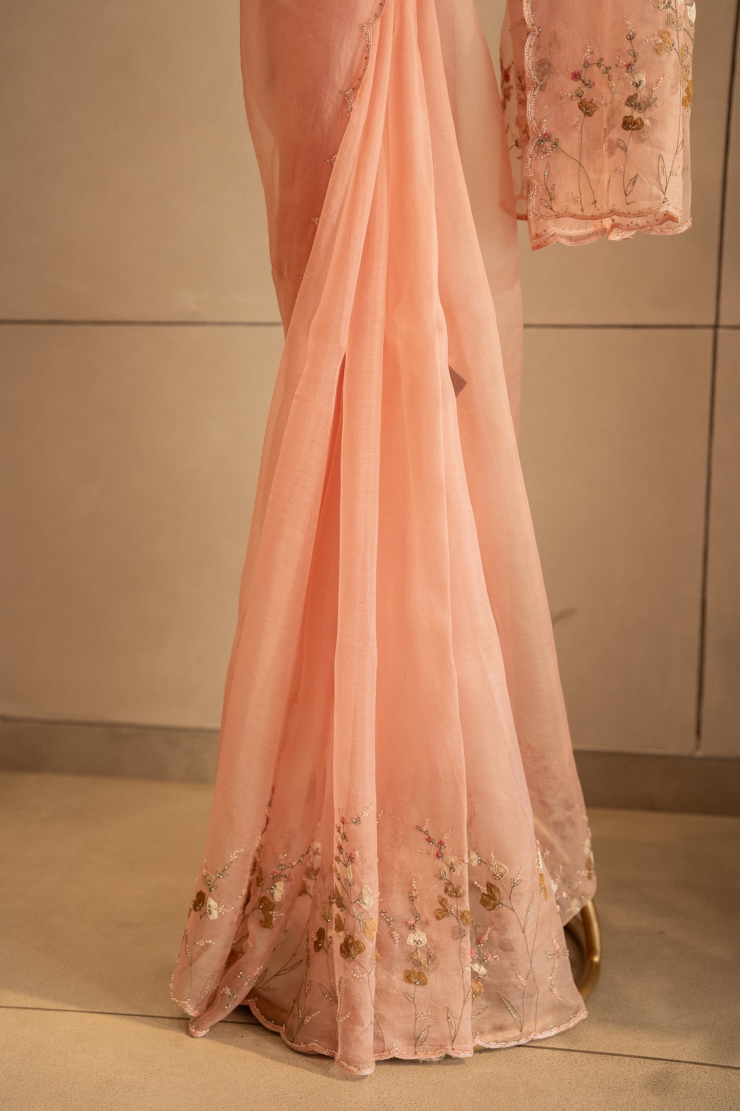 Peach pure organza saree