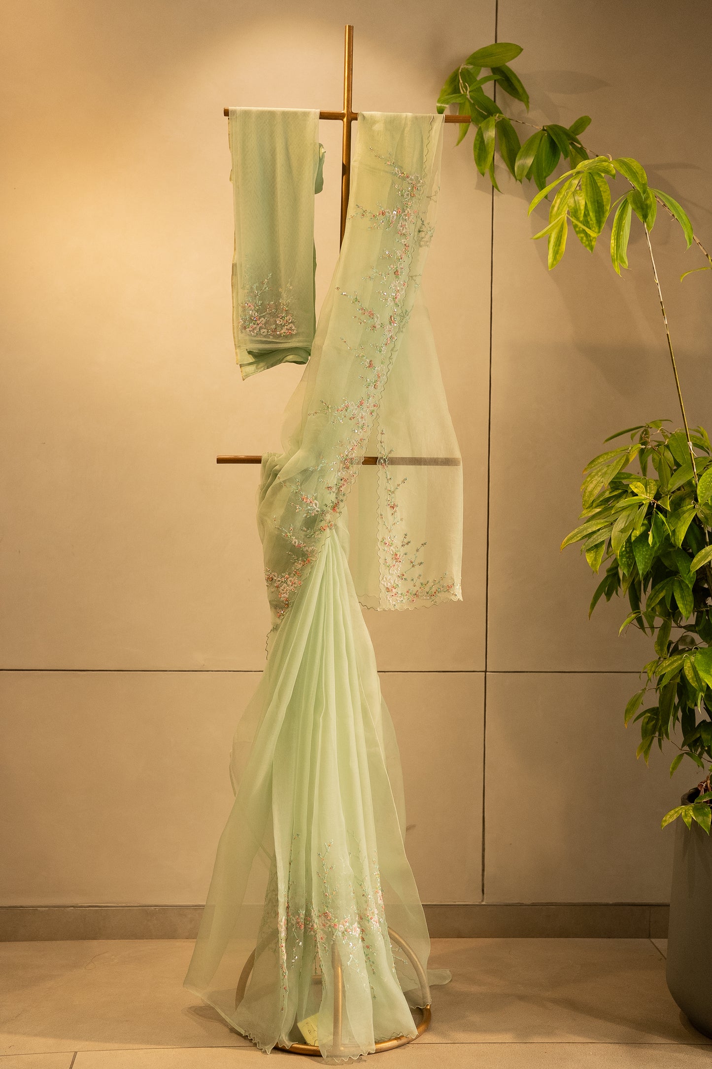 Light Pista pure organza saree