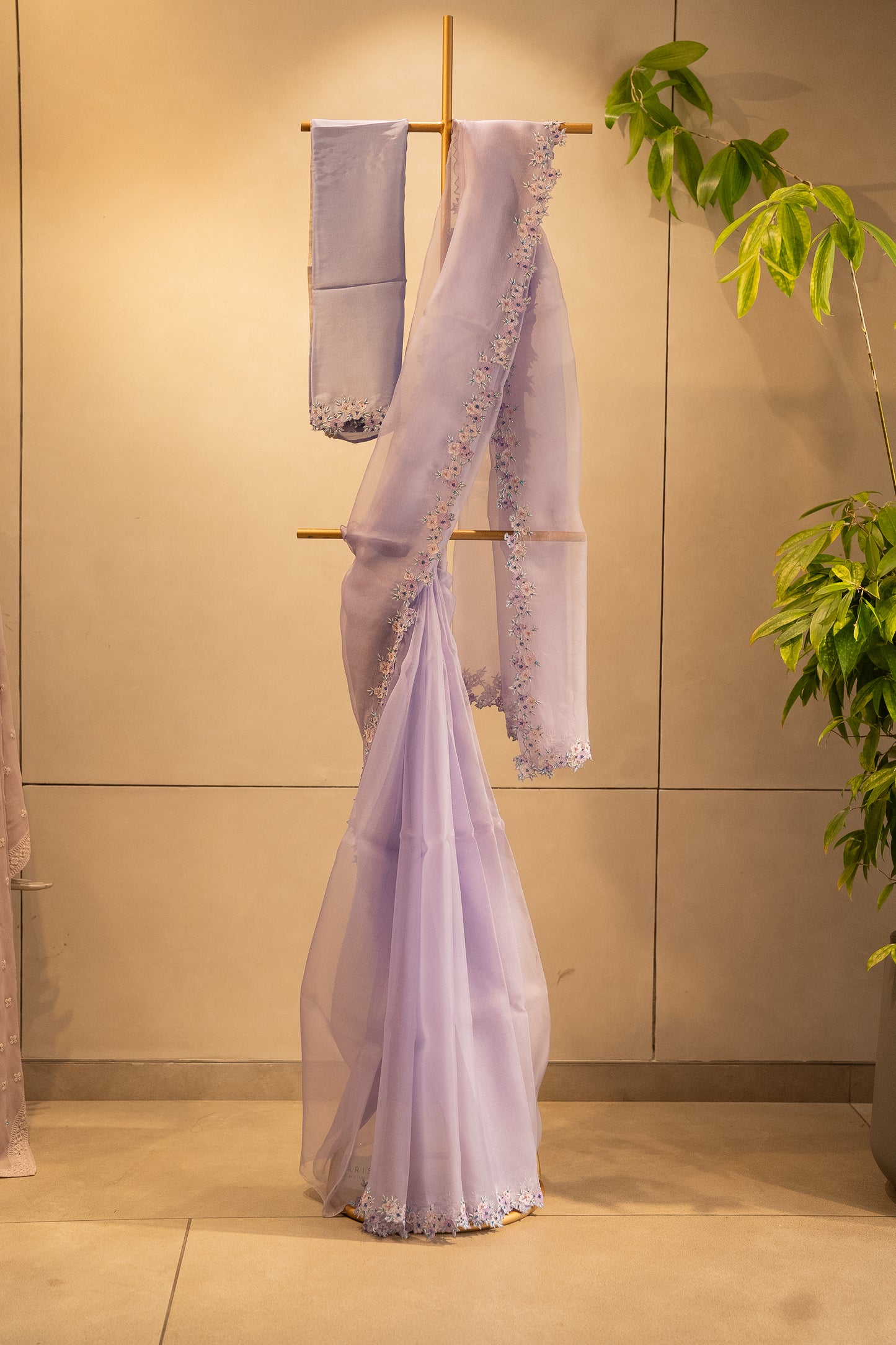 Lavender-blue pure organza saree