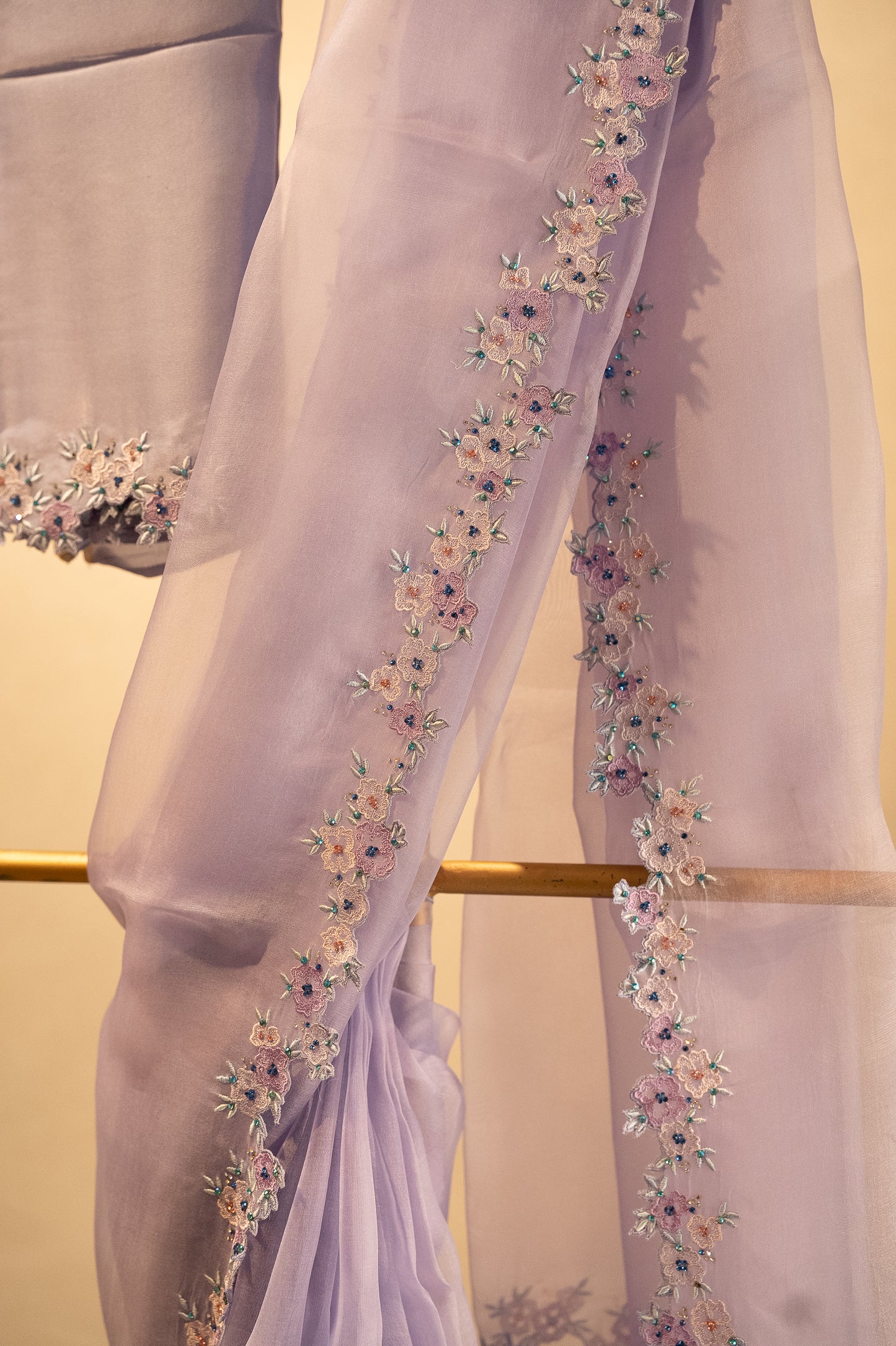 Lavender-blue pure organza saree