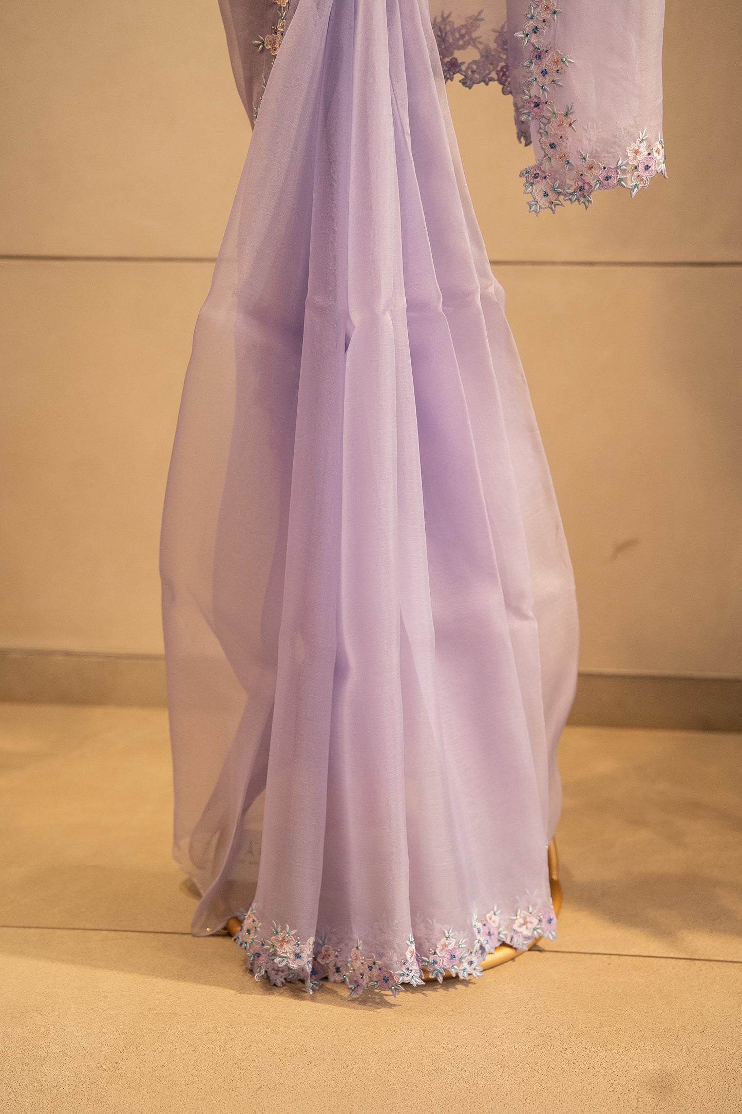 Lavender-blue pure organza saree