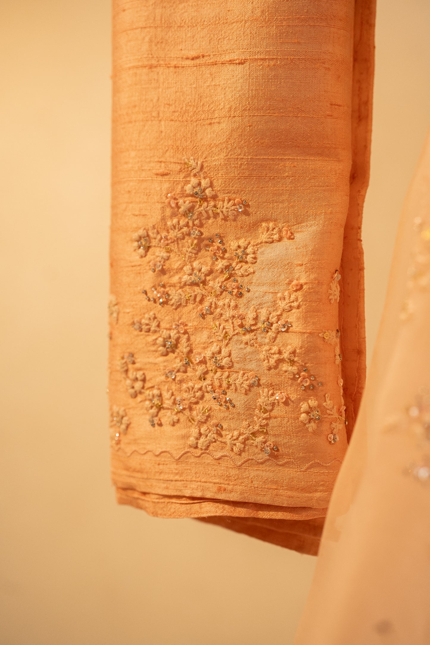 Light peach pure organza saree