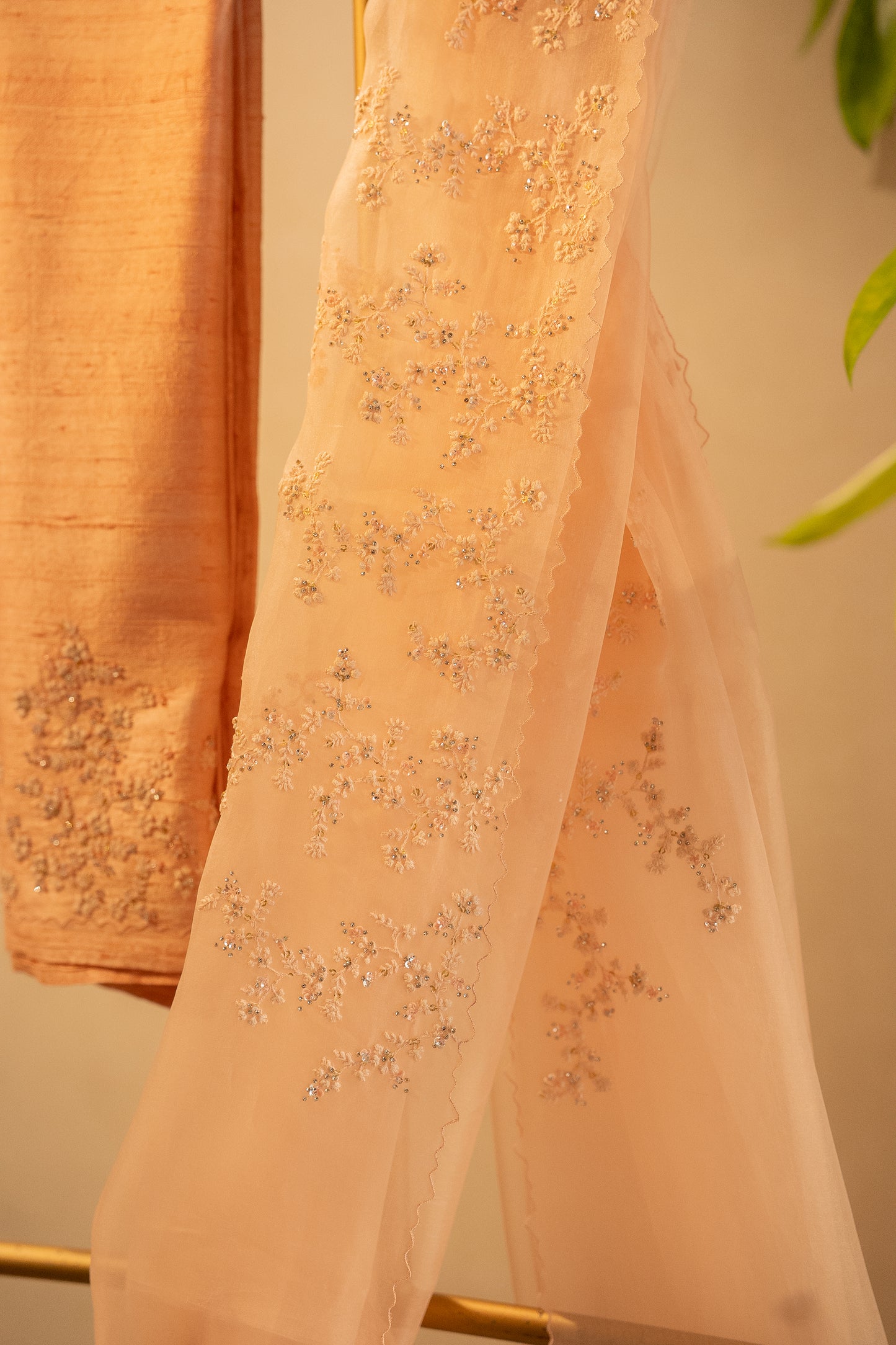 Light peach pure organza saree