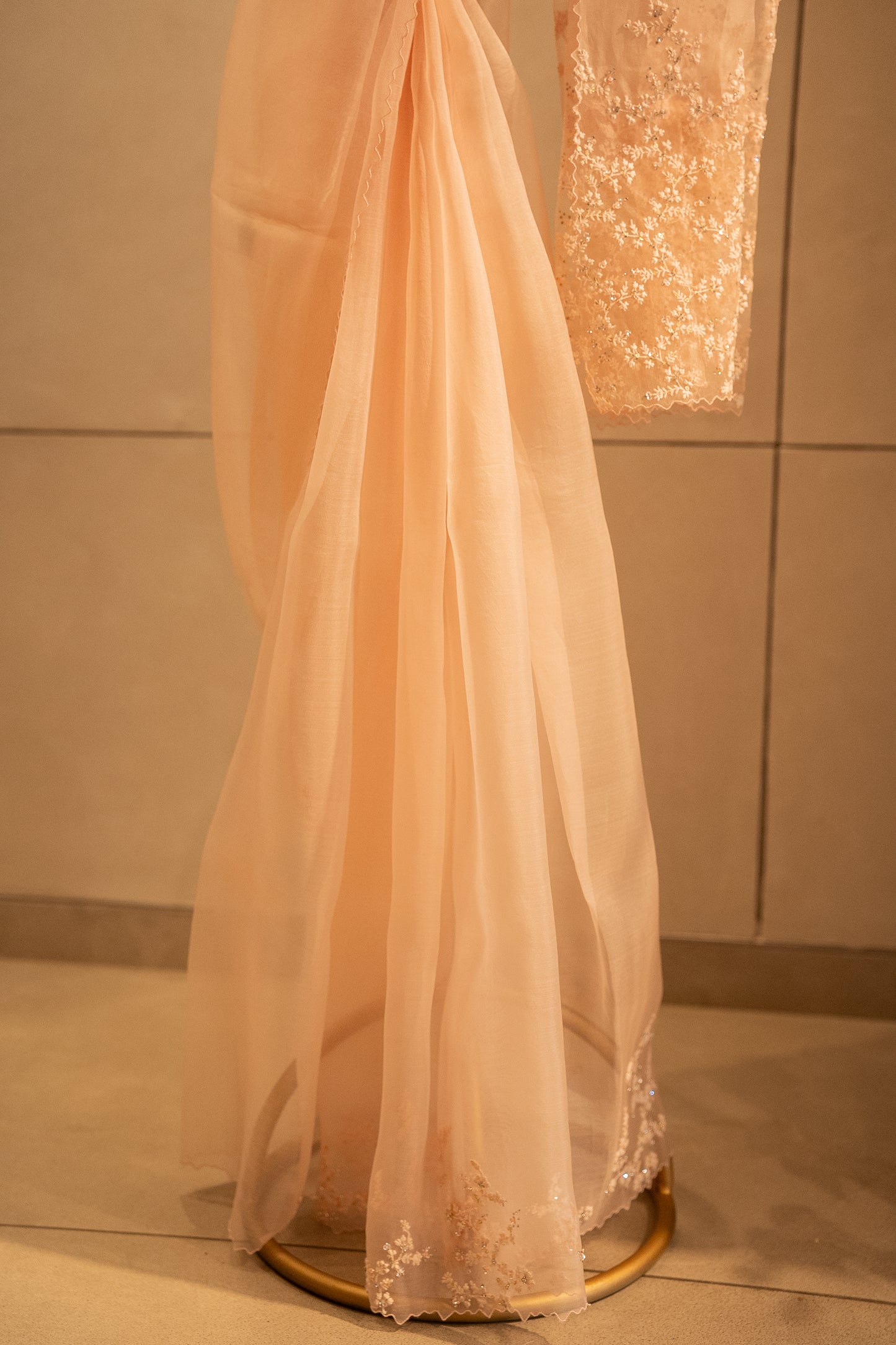 Light peach pure organza saree