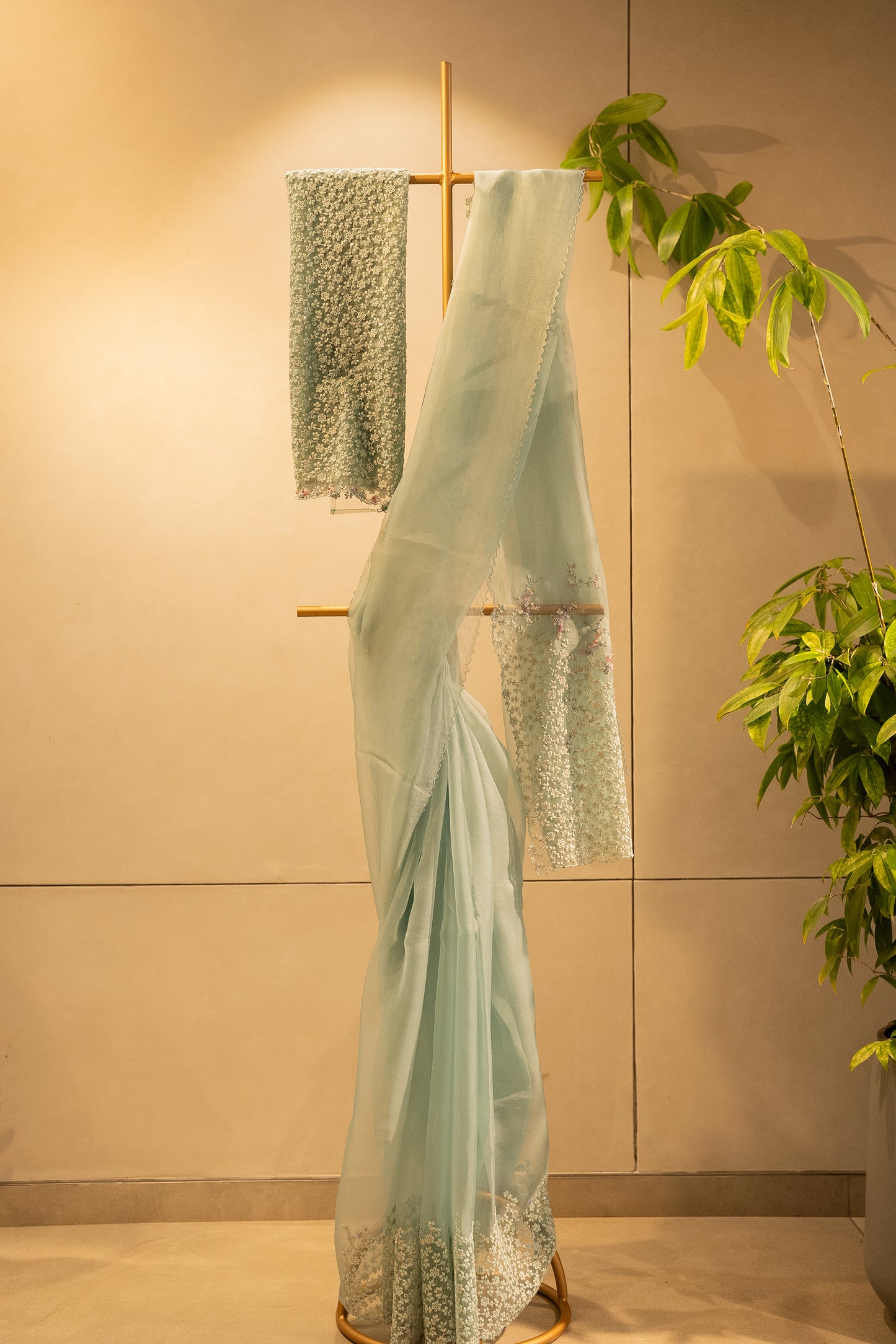 Dull Teal Pure organza saree