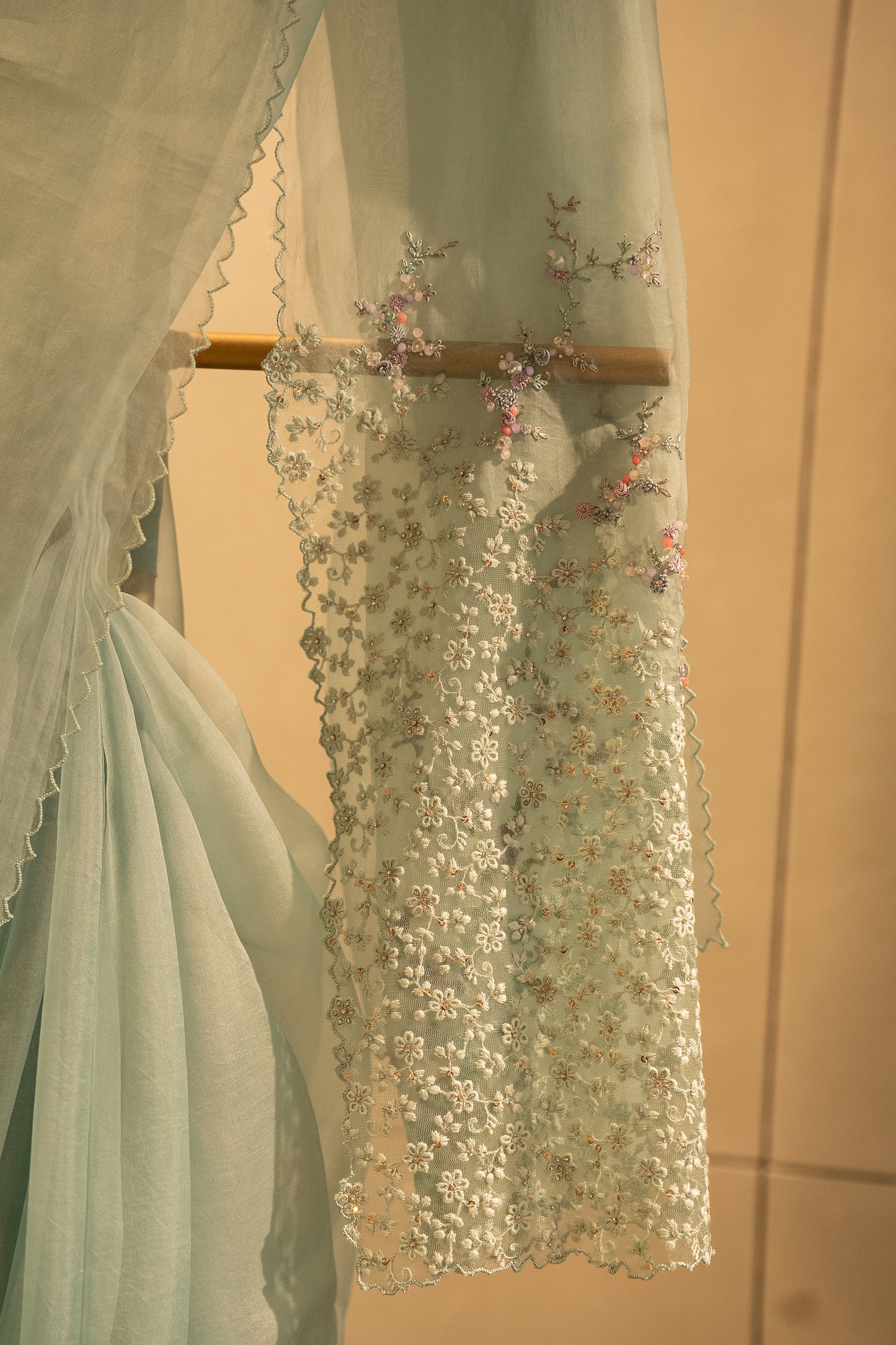 Dull Teal Pure organza saree