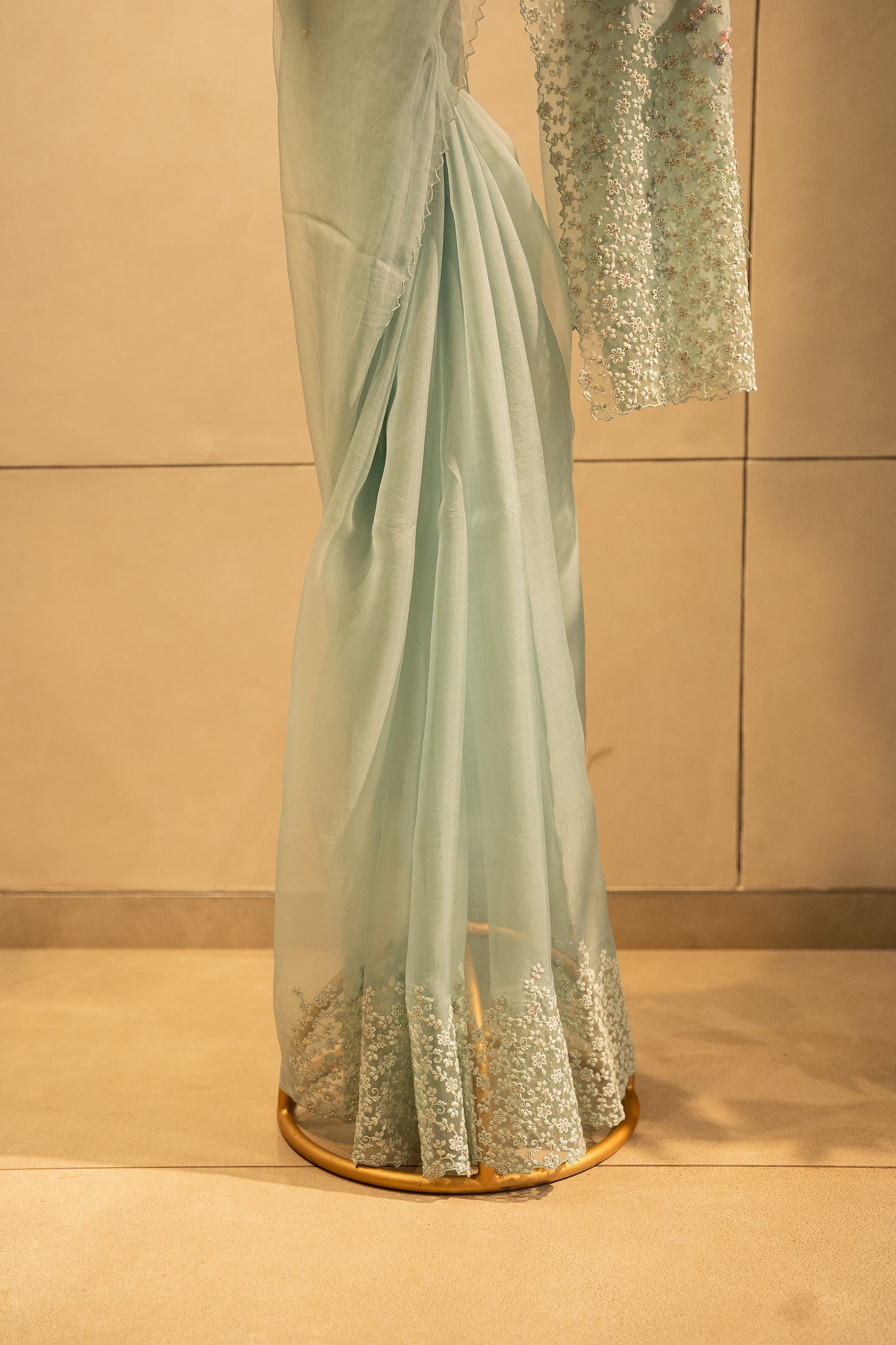 Dull Teal Pure organza saree