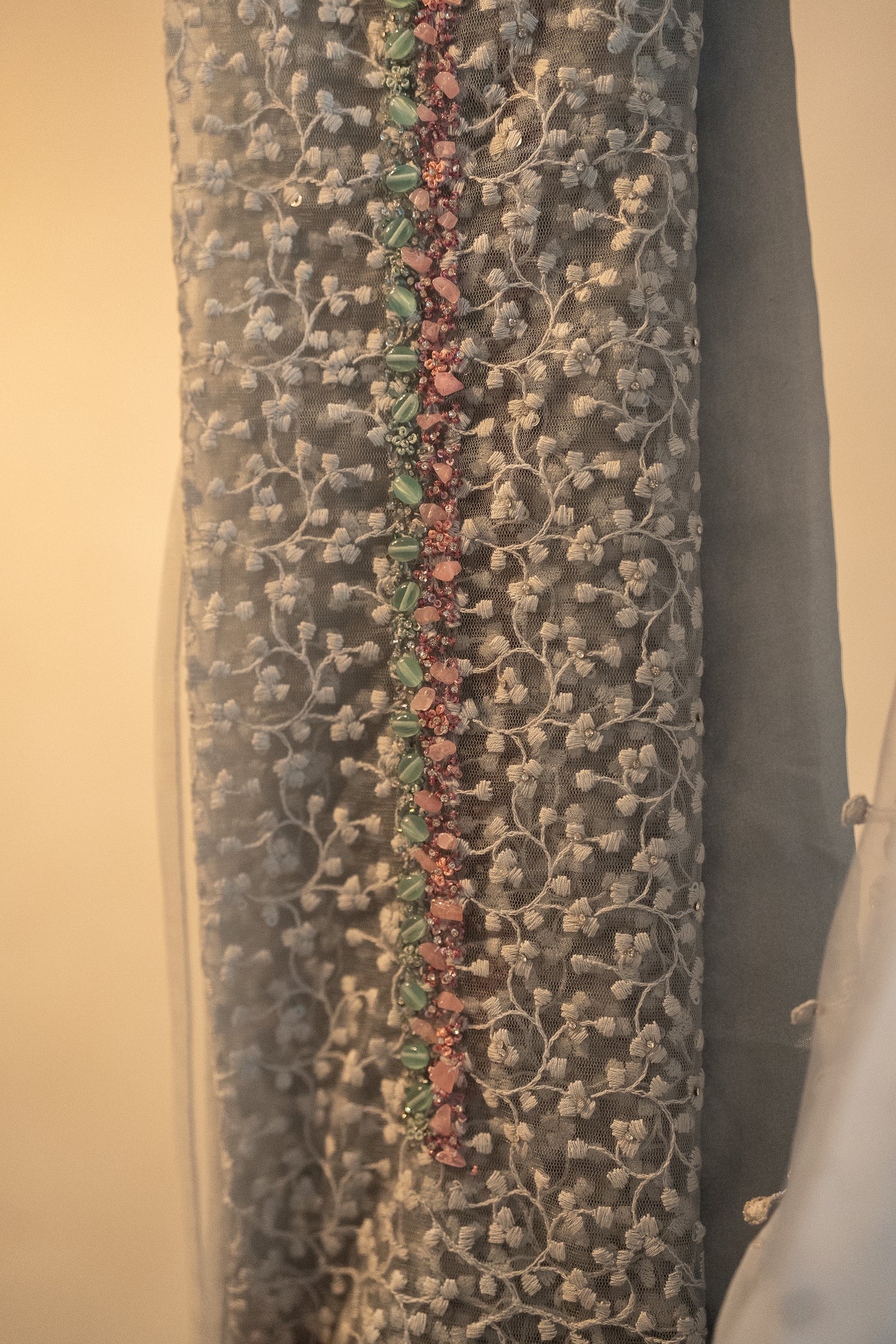 Powder blue pure organza saree