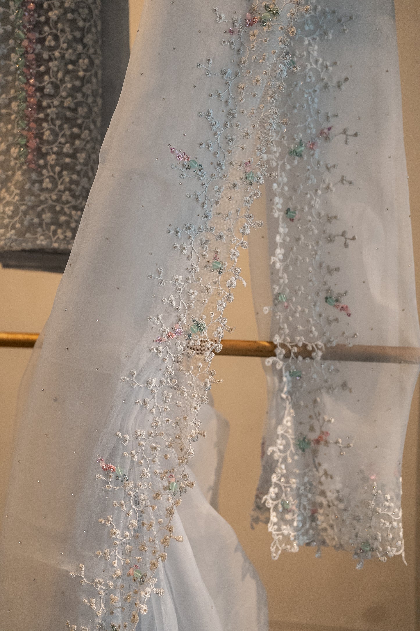 Powder blue pure organza saree