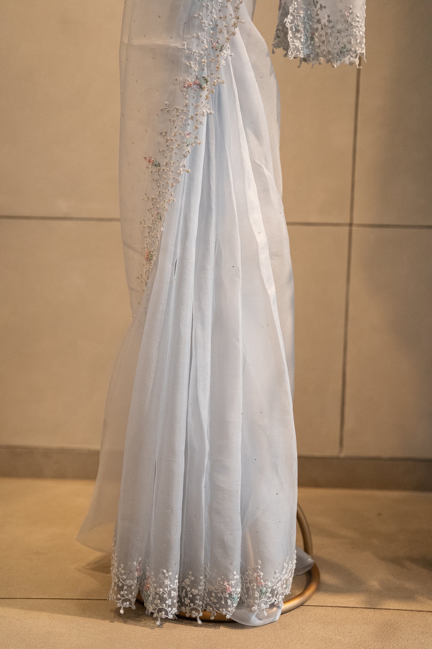 Powder blue pure organza saree