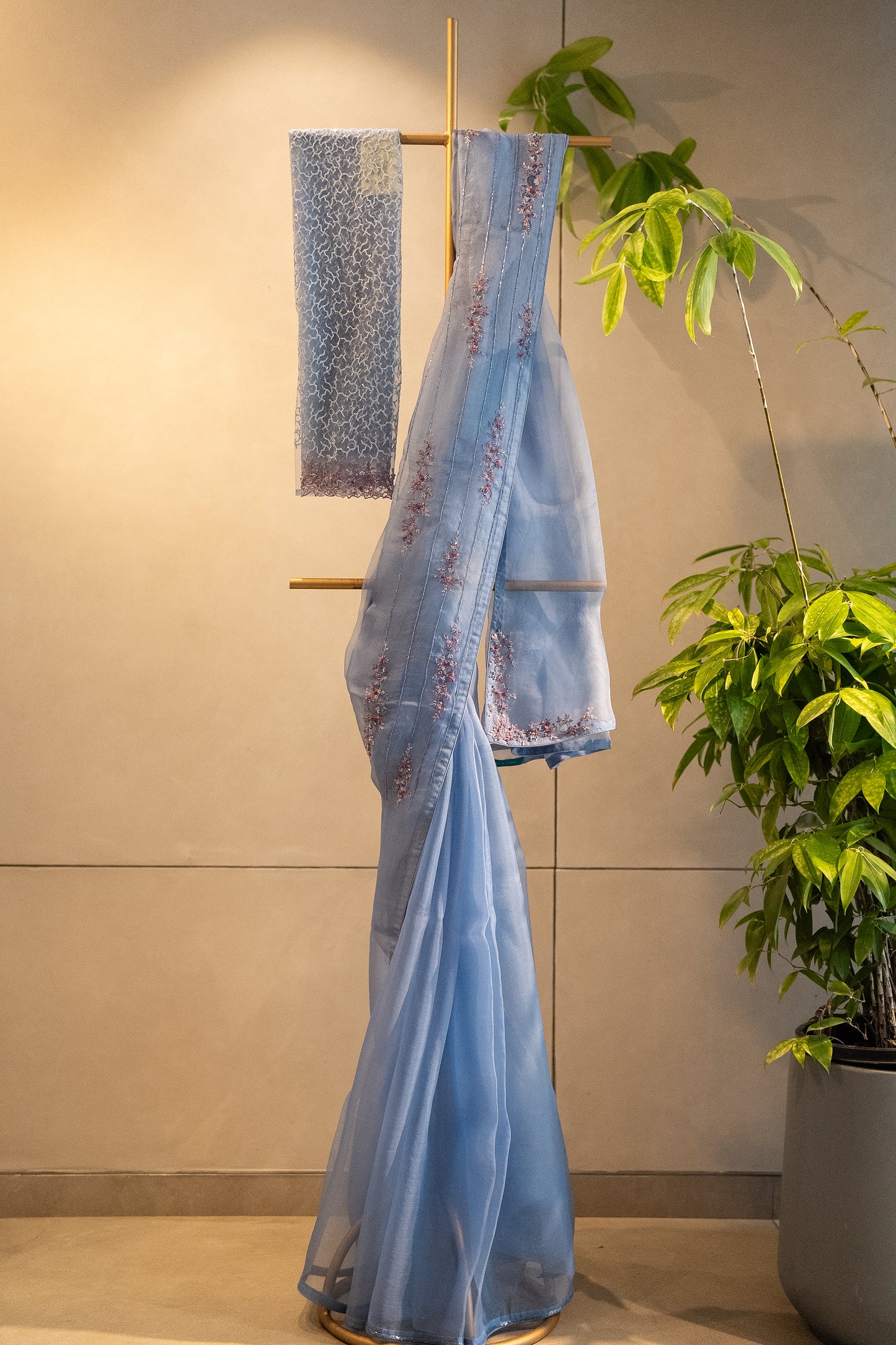 Blue pure organza saree