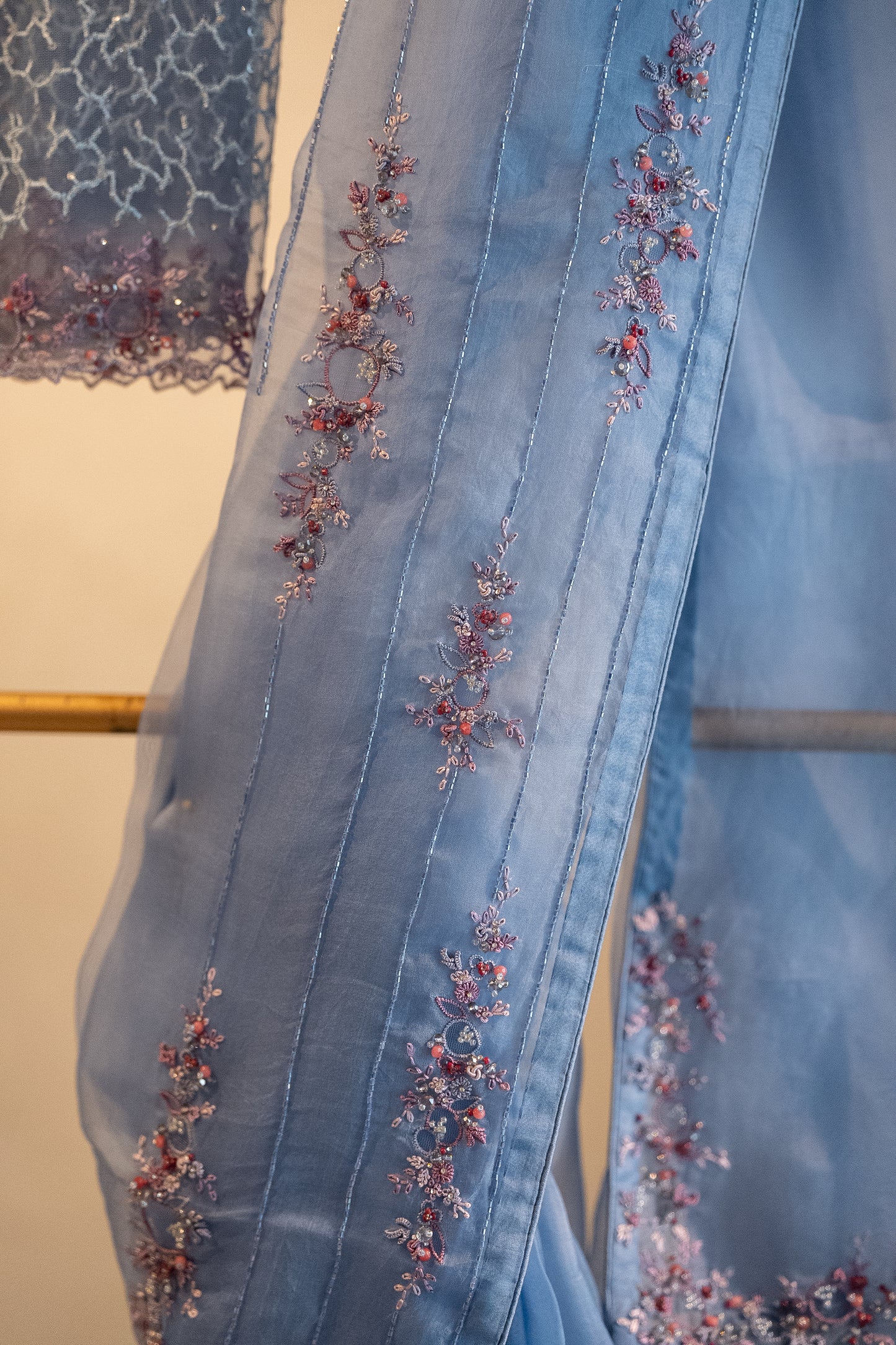 Blue pure organza saree