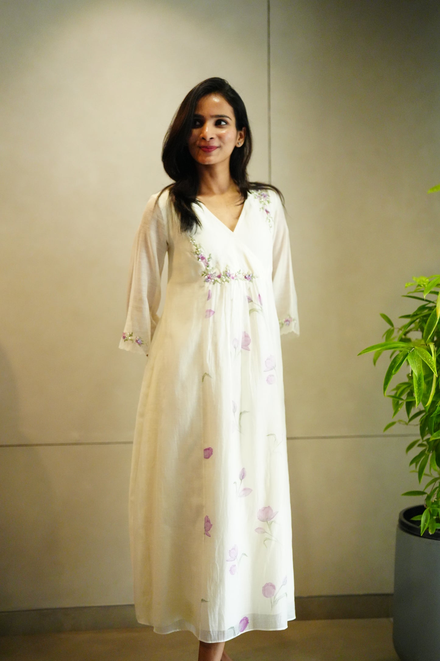 Offwhite- lavender chandheri frock