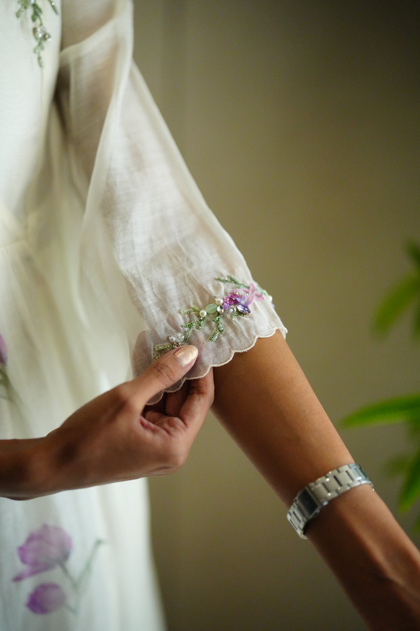 Offwhite- lavender chandheri frock