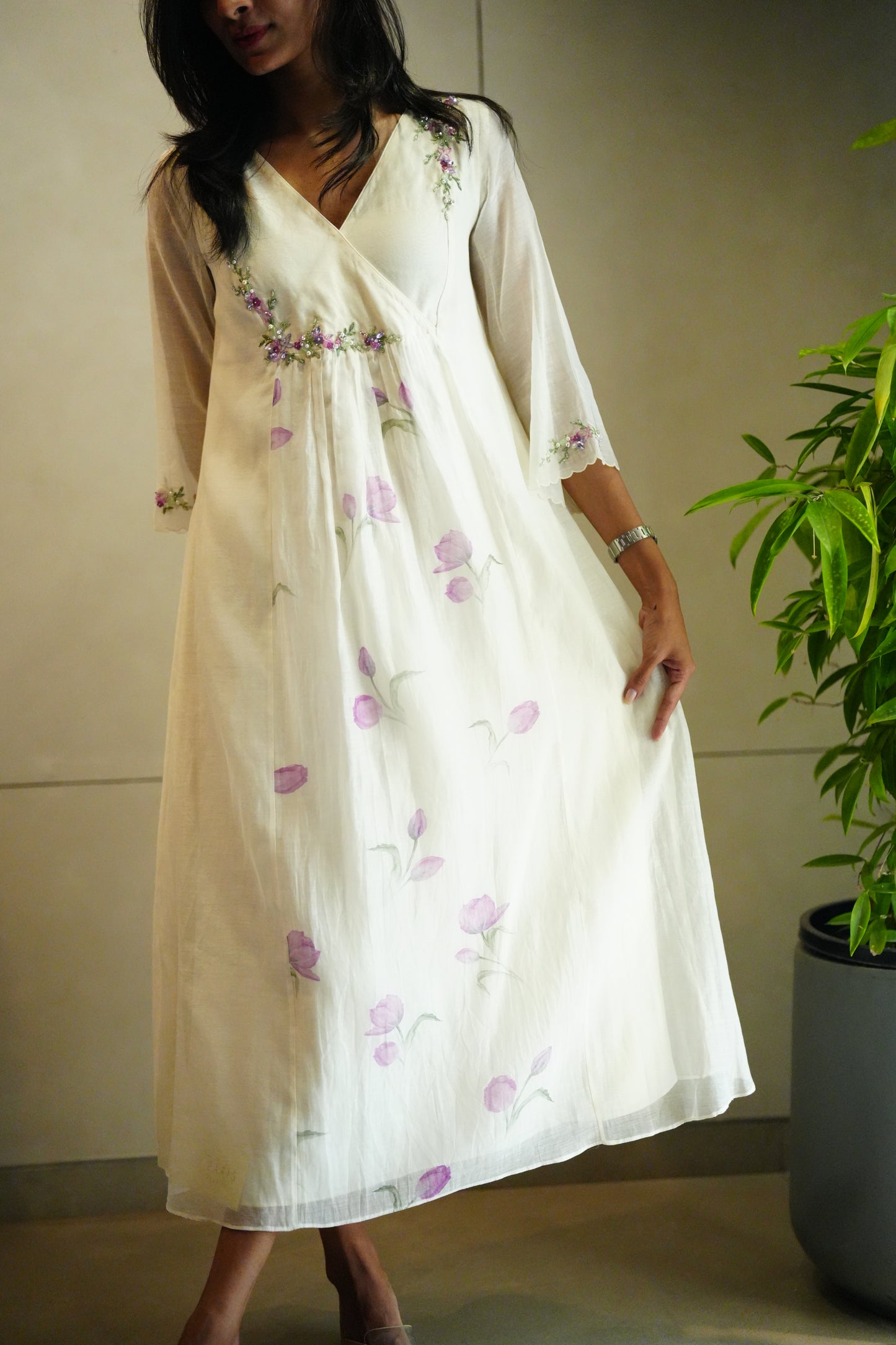 Offwhite- lavender chandheri frock