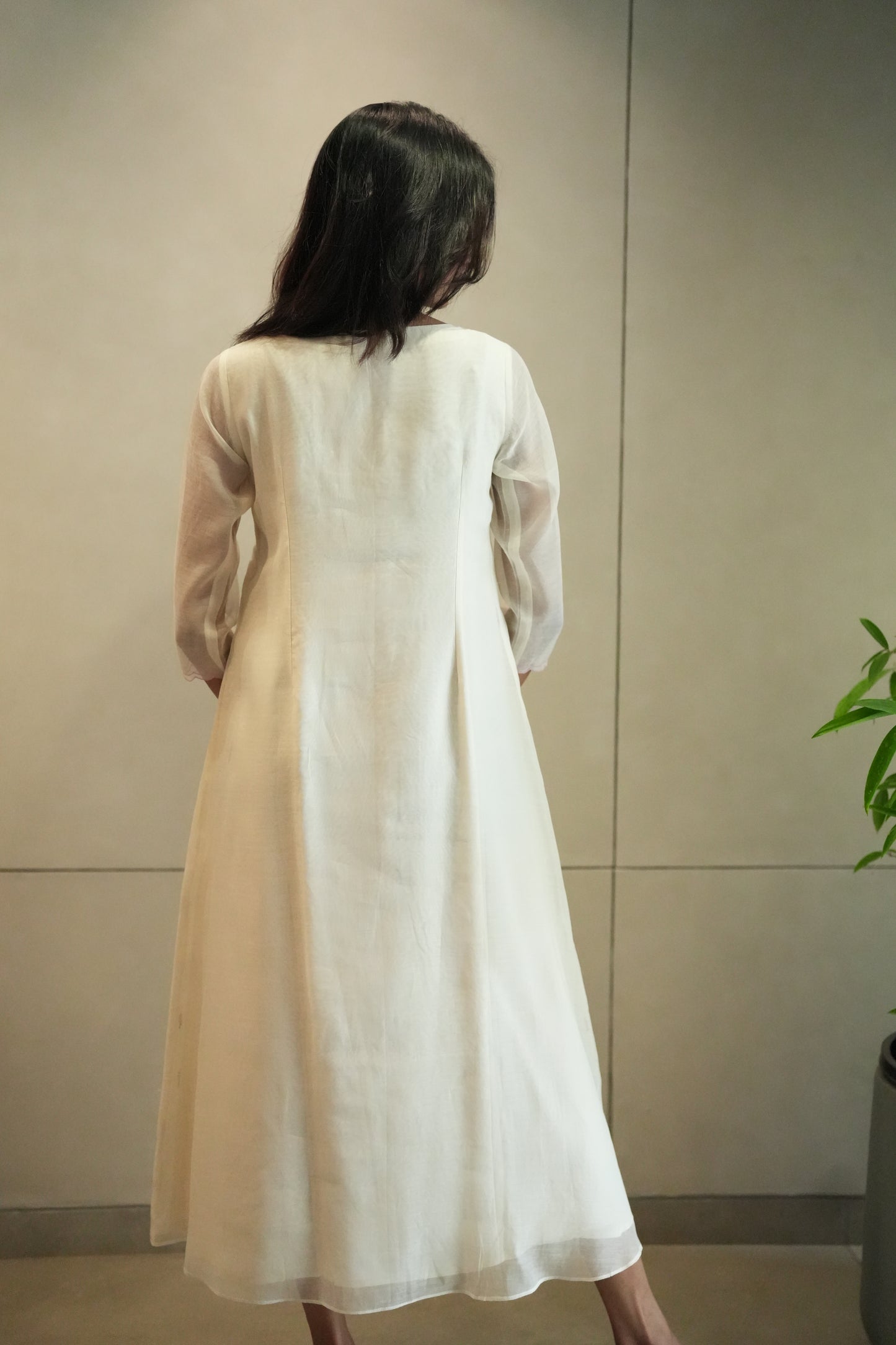 Off white frock with floral embroidery