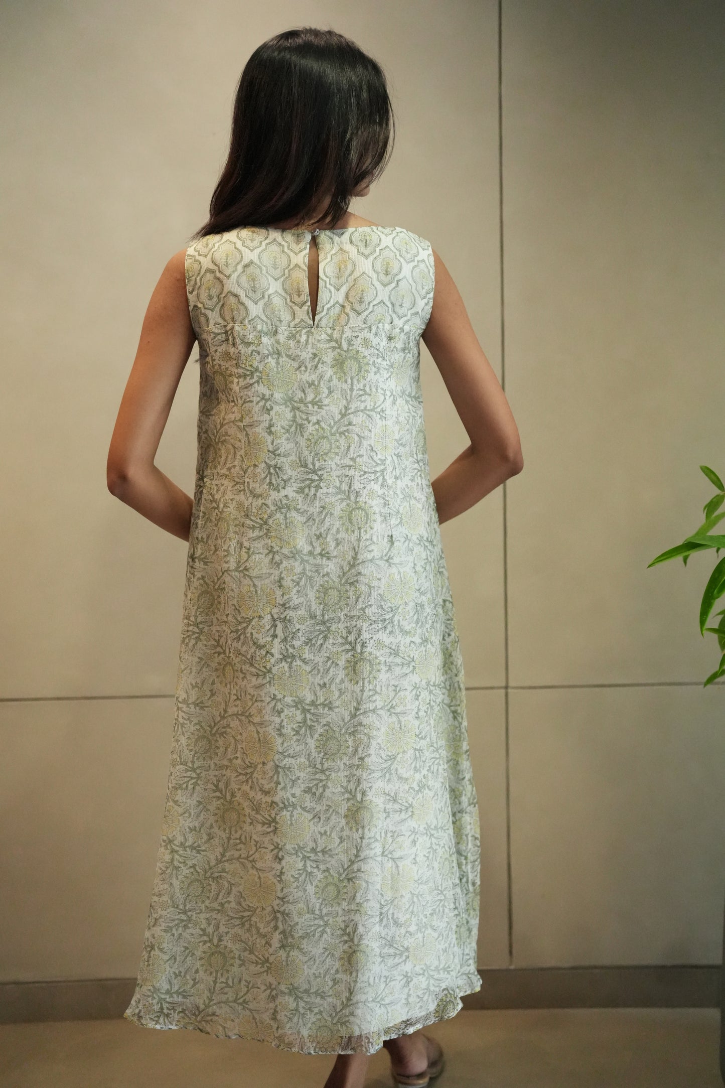 Off white with yellow and green printed kotta