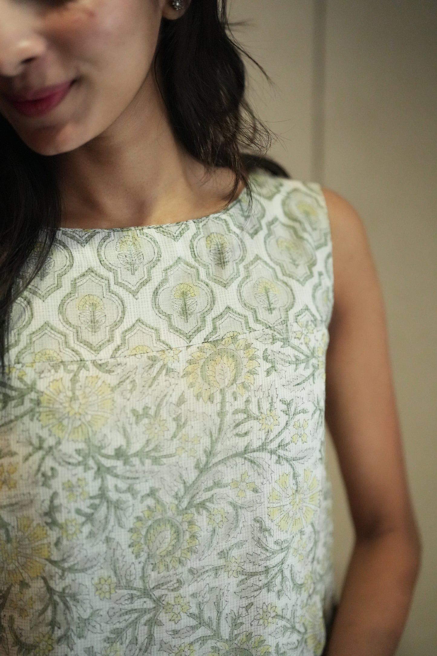 Off white with yellow and green printed kotta
