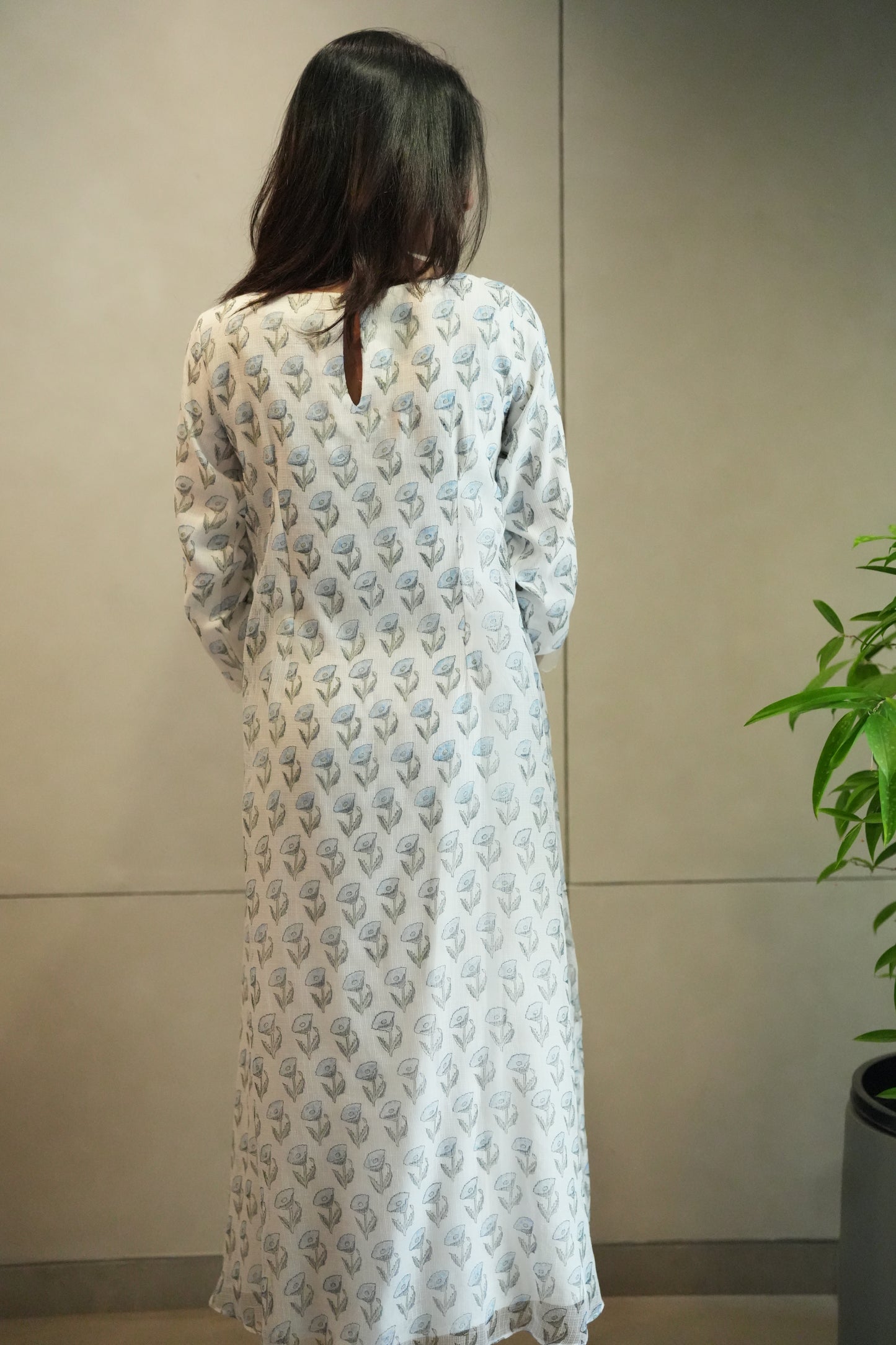 White with blue floral kota print