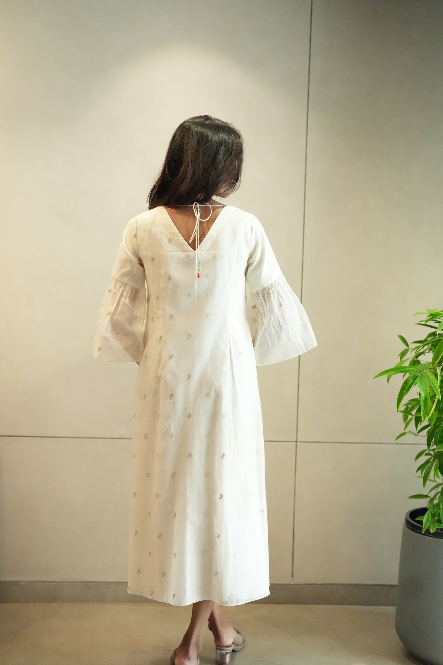 chanderi golden butta frock