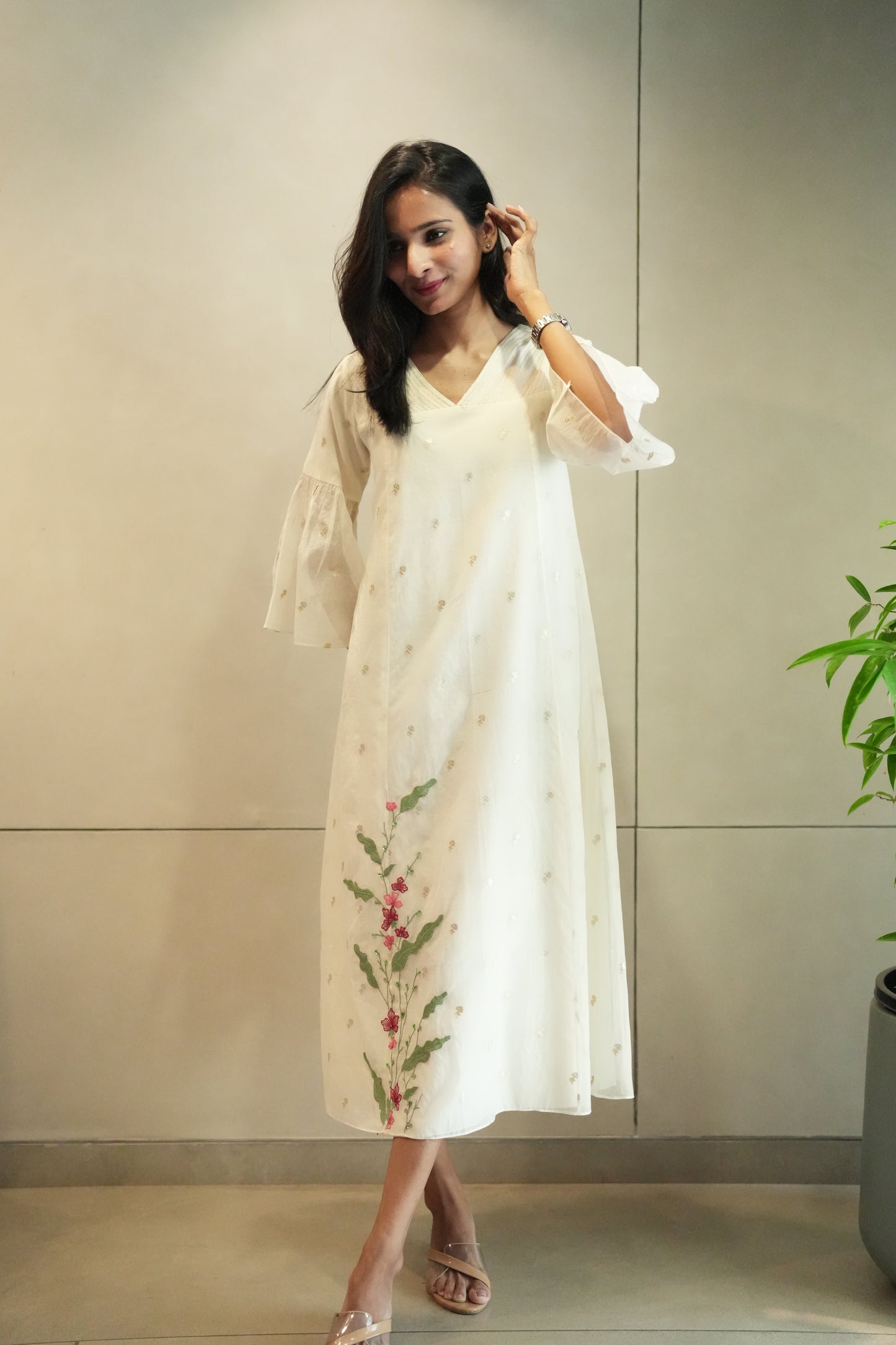 chanderi golden butta frock