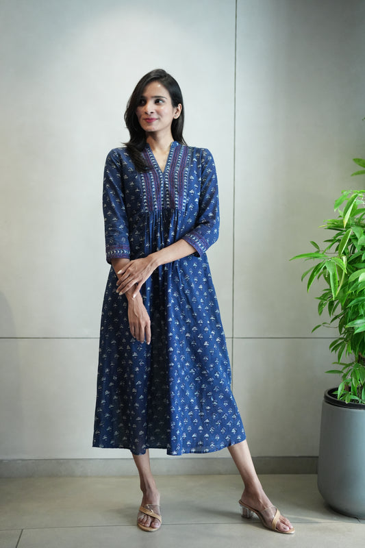 Indigo Printed Ajrakh Frock