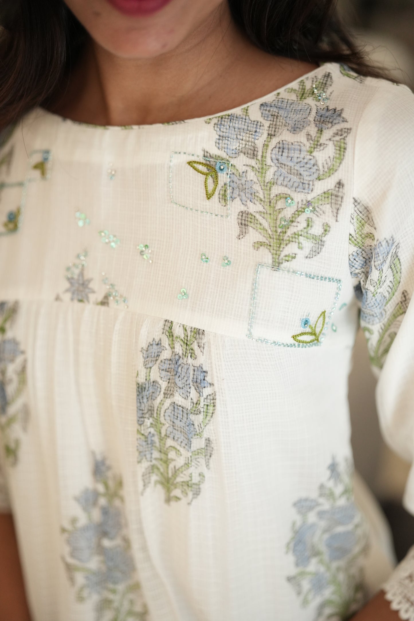 White Printed Kota Frock